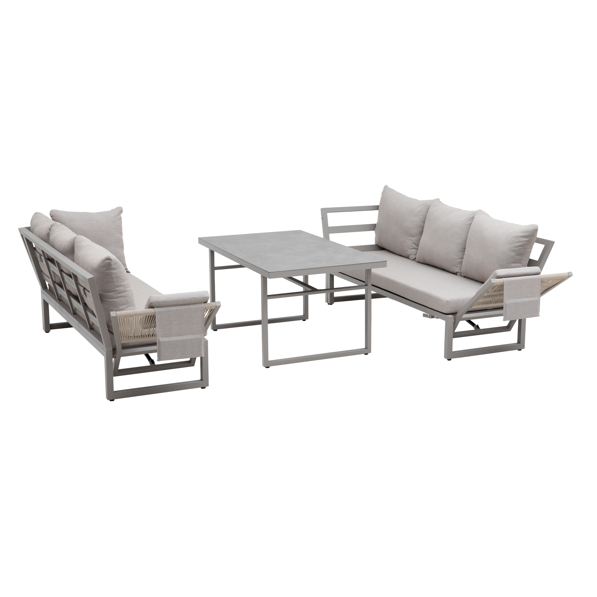 Alu / Polycord Rope Dining Ecklounge Set Madri Deluxe 3in1 Funktion variabel stellbar absenkbare Armlehnen