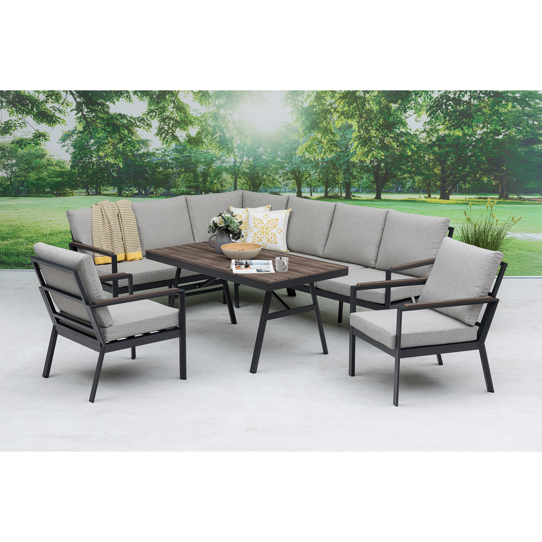 XL Aluminium / Nonwood Dining Lounge Set Royal Oak anthrazit / natur grau