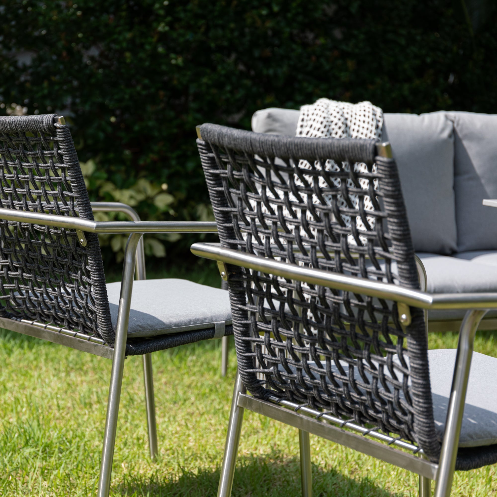 Premium Gartenmöbel Set Edelstahl / Rope Dining Eck Lounge Set Vogue inkl. 2 Sessel