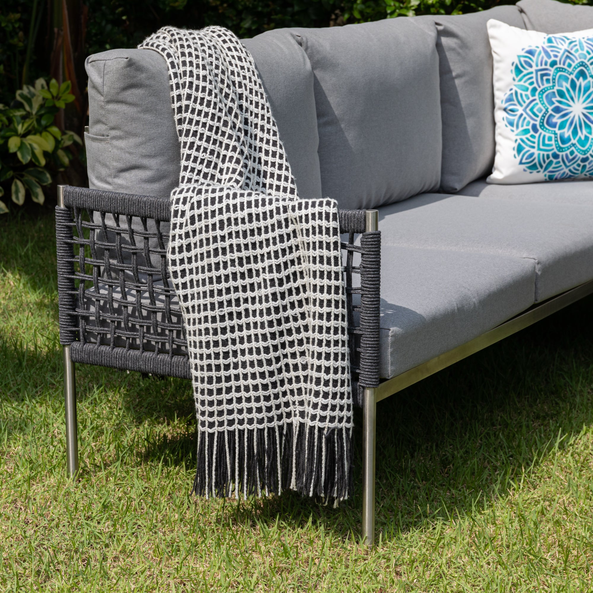 Premium Gartenmöbel Set Edelstahl / Rope Dining Eck Lounge Set Vogue