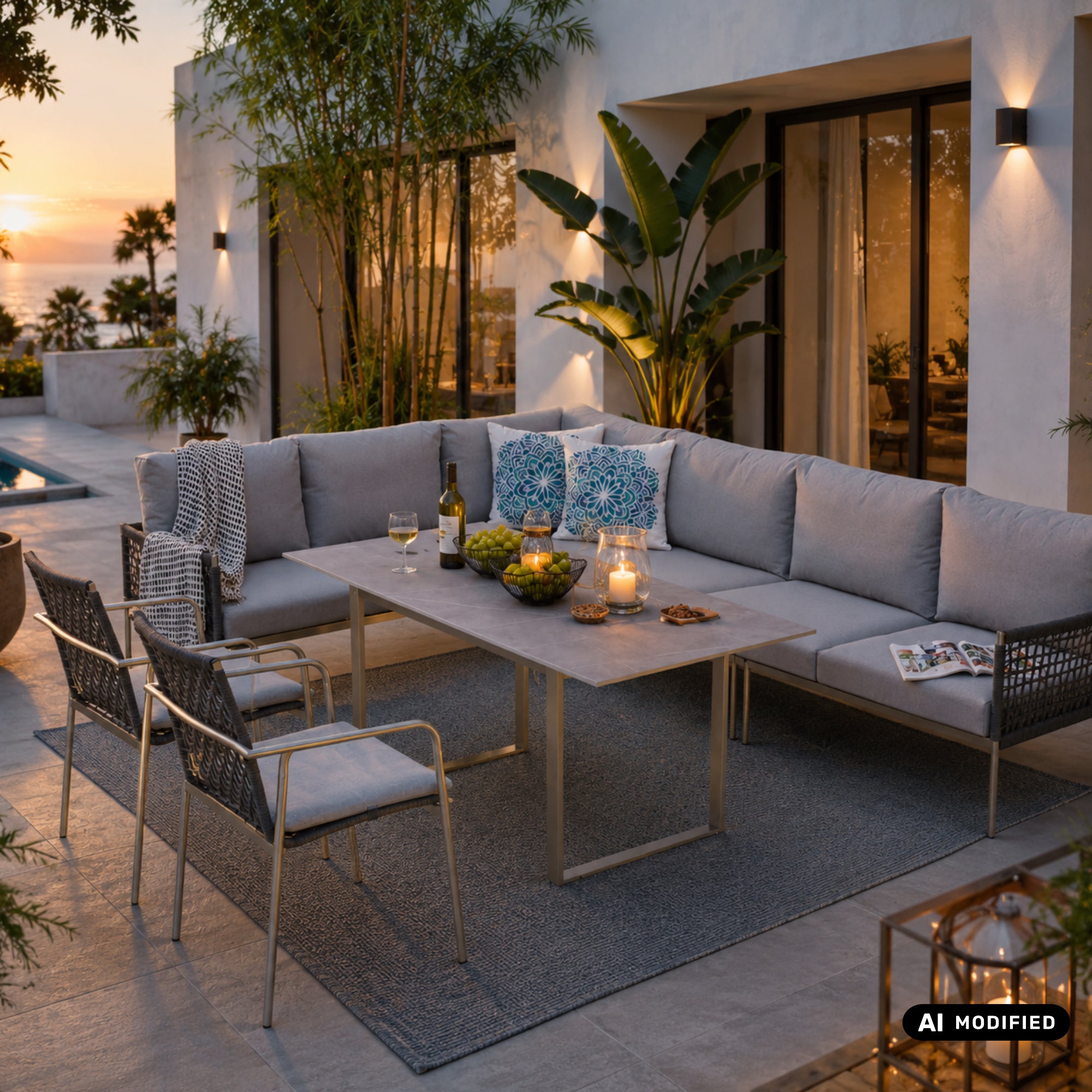 Premium Gartenmöbel Set Edelstahl / Rope Dining Eck Lounge Set Vogue i – Mandalika Outdoor & Living Products GmbH
