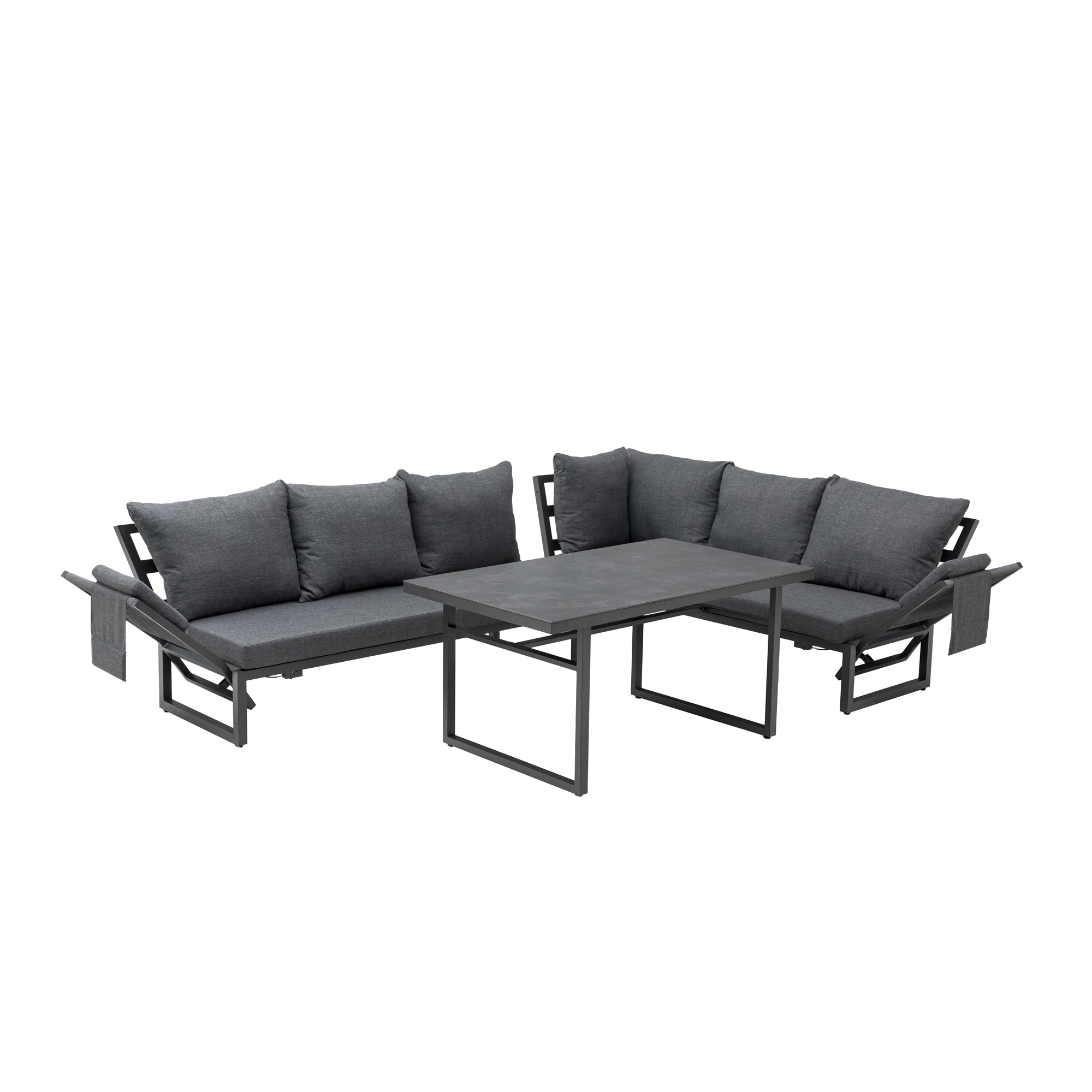 🌼FRÜHLINGS-ANGEBOT🌼 MADRI NERO SET UND 2 x ARCTIC MOVE SESSEL -Alu / Polyrope Cord Dining Ecklounge Set Madri Nero Deluxe 3in1 Funktion variabel stellbar absenkbare Armlehnen