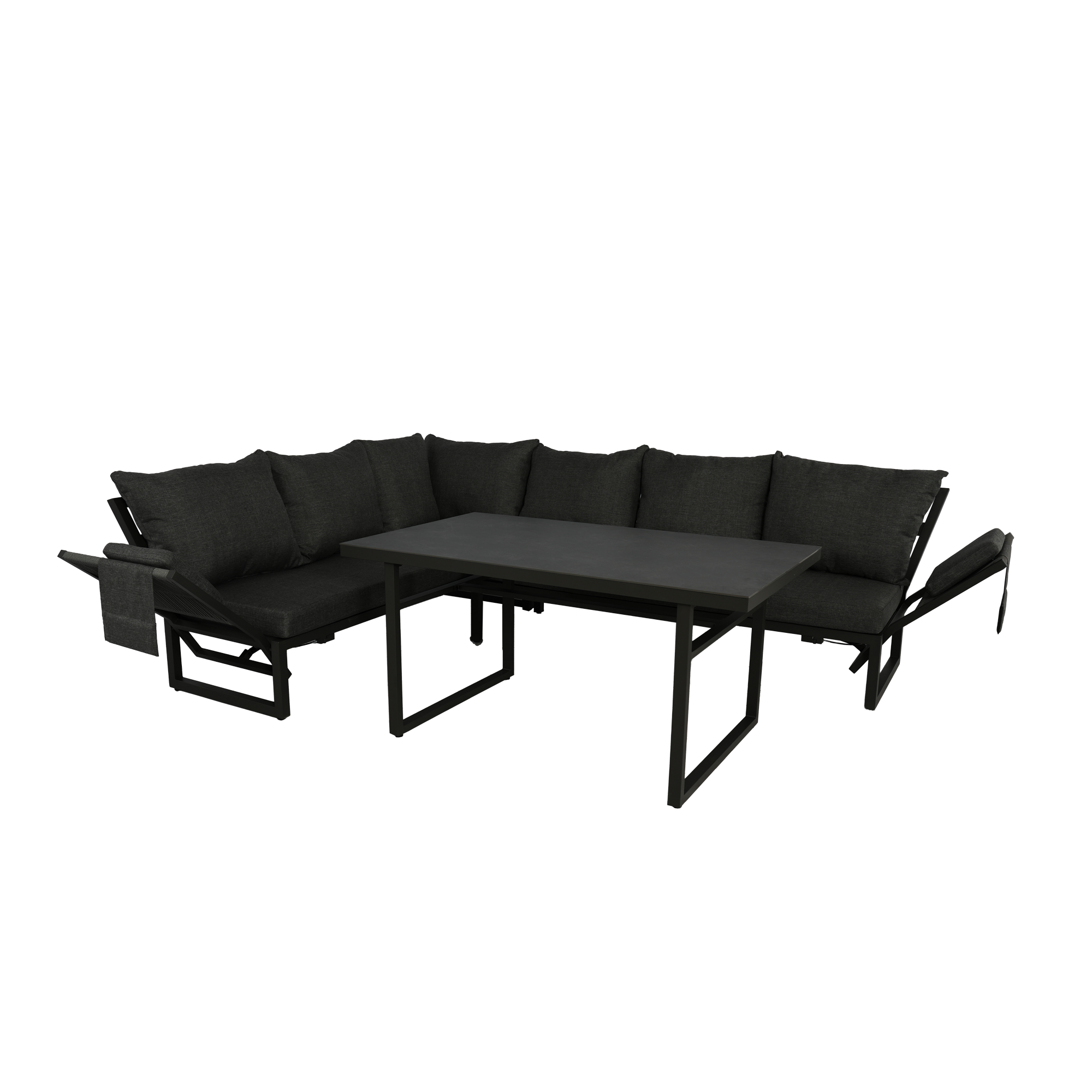 PREMIUM! Alu / Polyrope Cord Dining Ecklounge Set Madri Nero Deluxe 3in1 Funktion variabel stellbar absenkbare Armlehnen