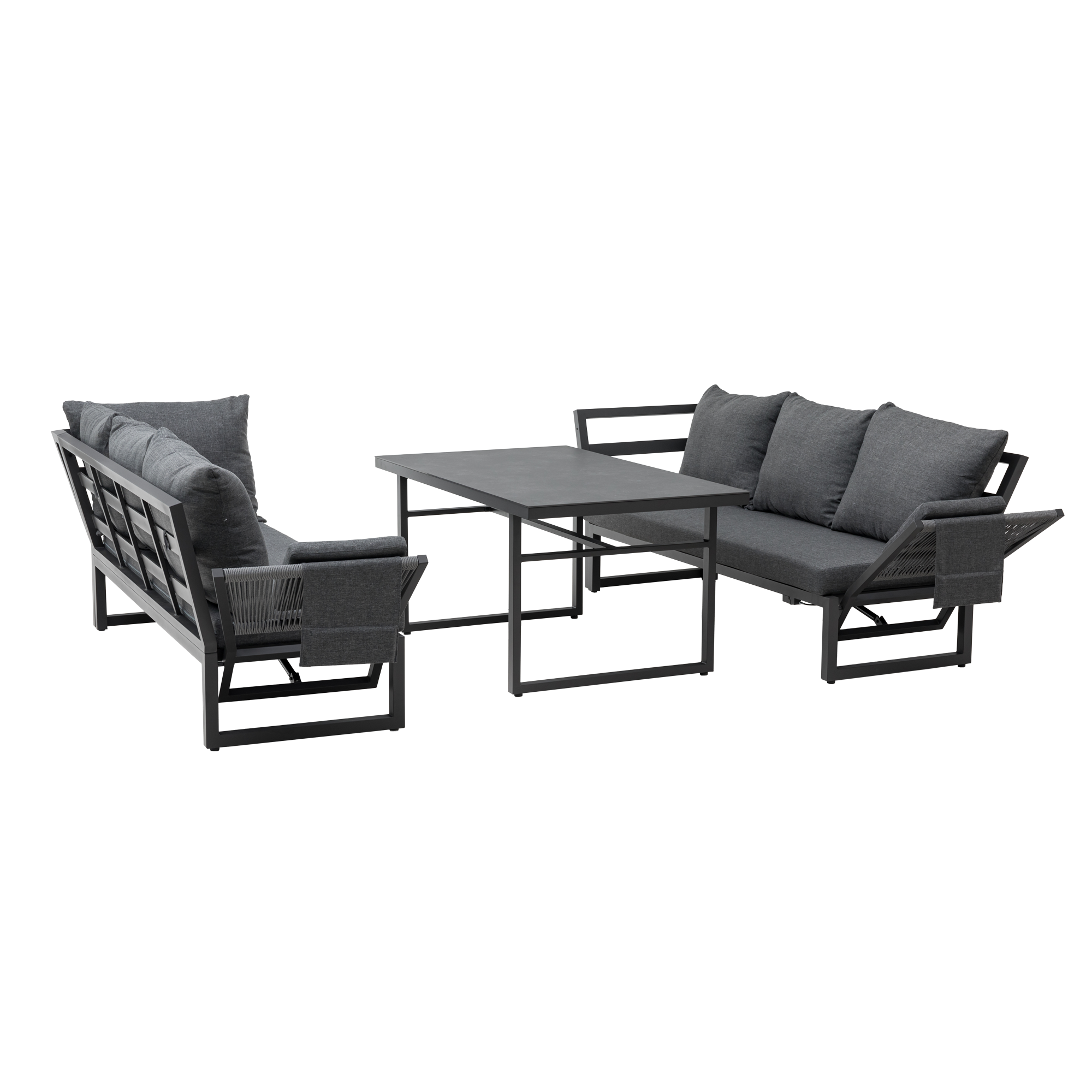 🌼FRÜHLINGS-ANGEBOT🌼 MADRI NERO SET UND 2 x ARCTIC MOVE SESSEL -Alu / Polyrope Cord Dining Ecklounge Set Madri Nero Deluxe 3in1 Funktion variabel stellbar absenkbare Armlehnen