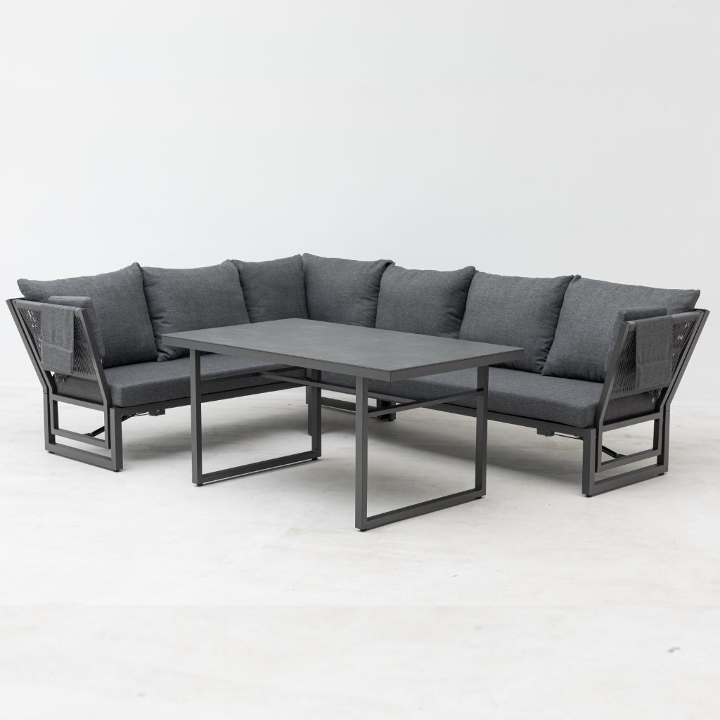 Alu / Polycord Rope Dining Ecklounge Set Madri Nero Deluxe 3in1 Funktion variabel stellbar absenkbare Armlehnen