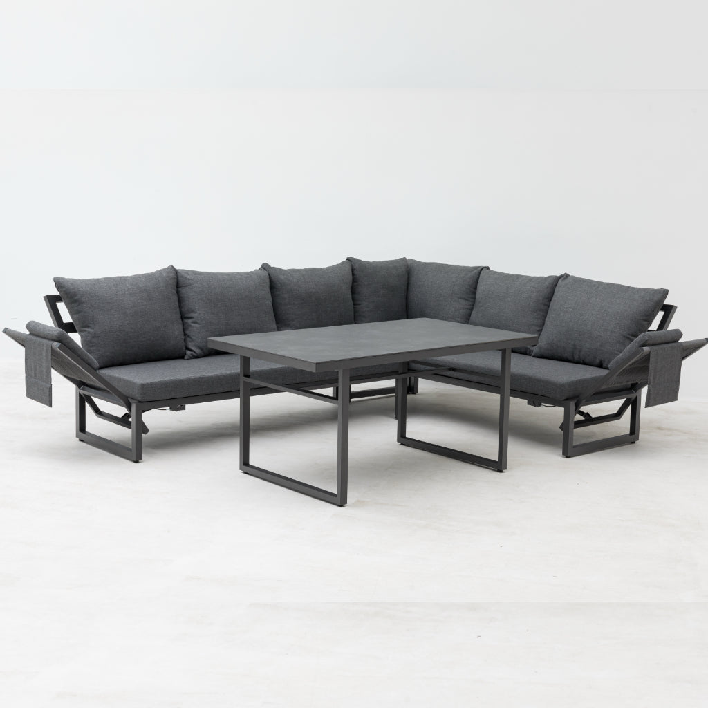 Alu / Polycord Rope Dining Ecklounge Set Madri Nero Deluxe 3in1 Funktion variabel stellbar absenkbare Armlehnen