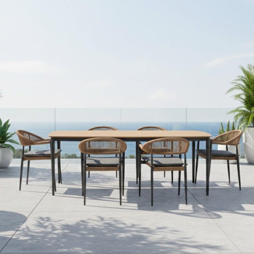 Modern trendige Essgruppe Selva Aluminium / Polyrope Cord inkl Sitzkissen