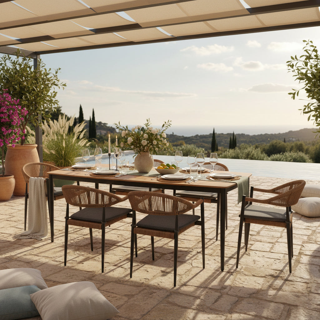 Modern trendige Essgruppe Selva Aluminium / Polyrope Cord inkl Sitzkissen