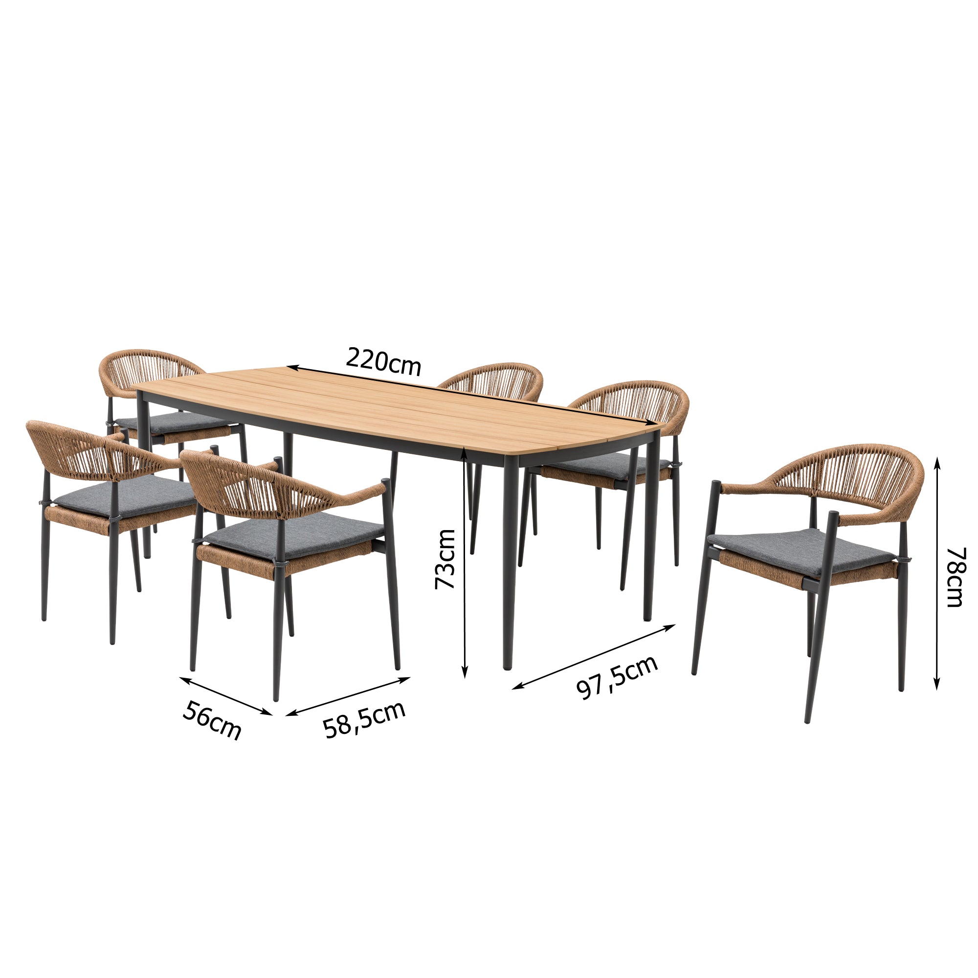 Modern trendige Essgruppe Selva Aluminium / Polyrope Cord inkl Sitzkissen