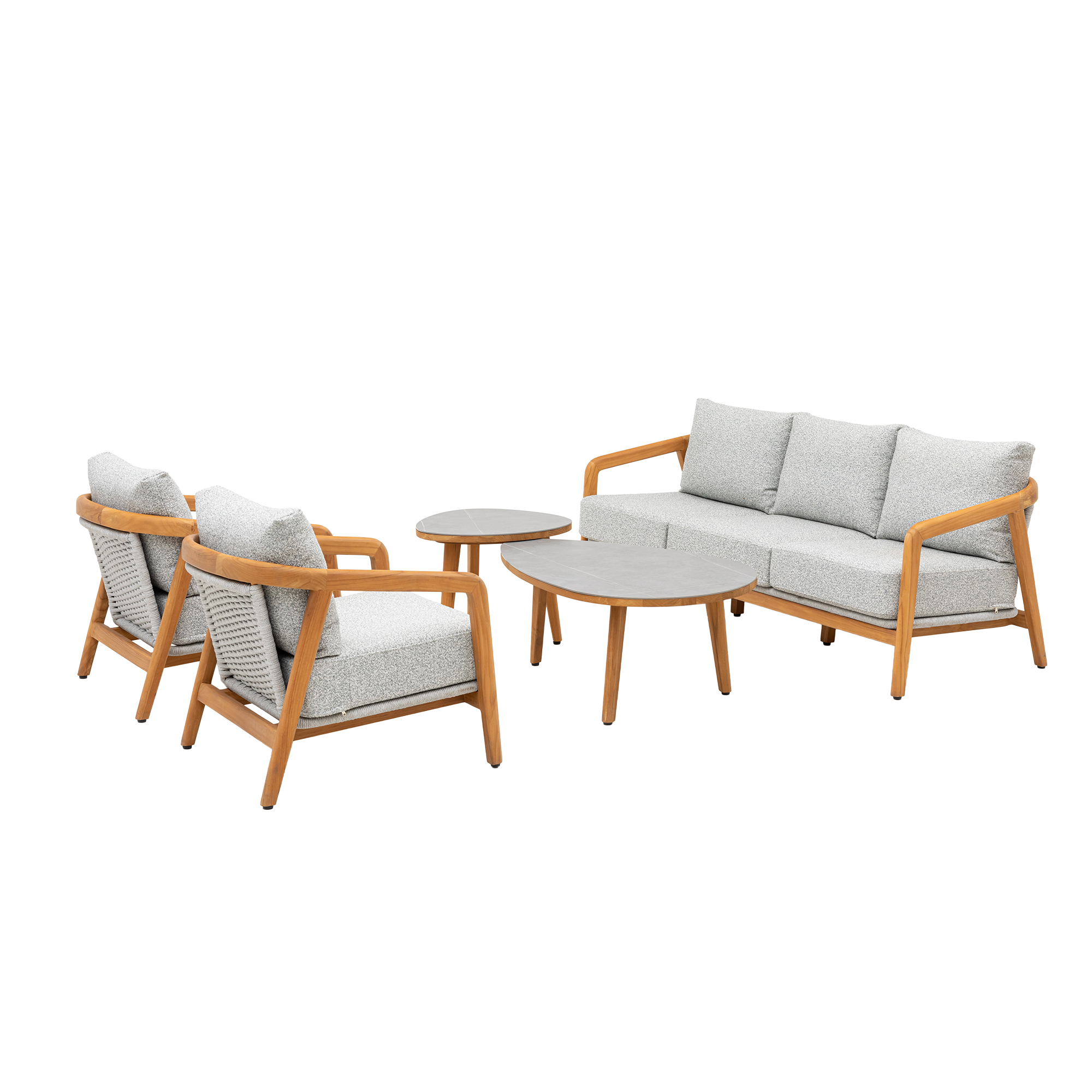 Inspired by nature! Lounge Set Granvia eine Kombination aus massivem Teakholz, Alu, Rope & Olefin Stoff