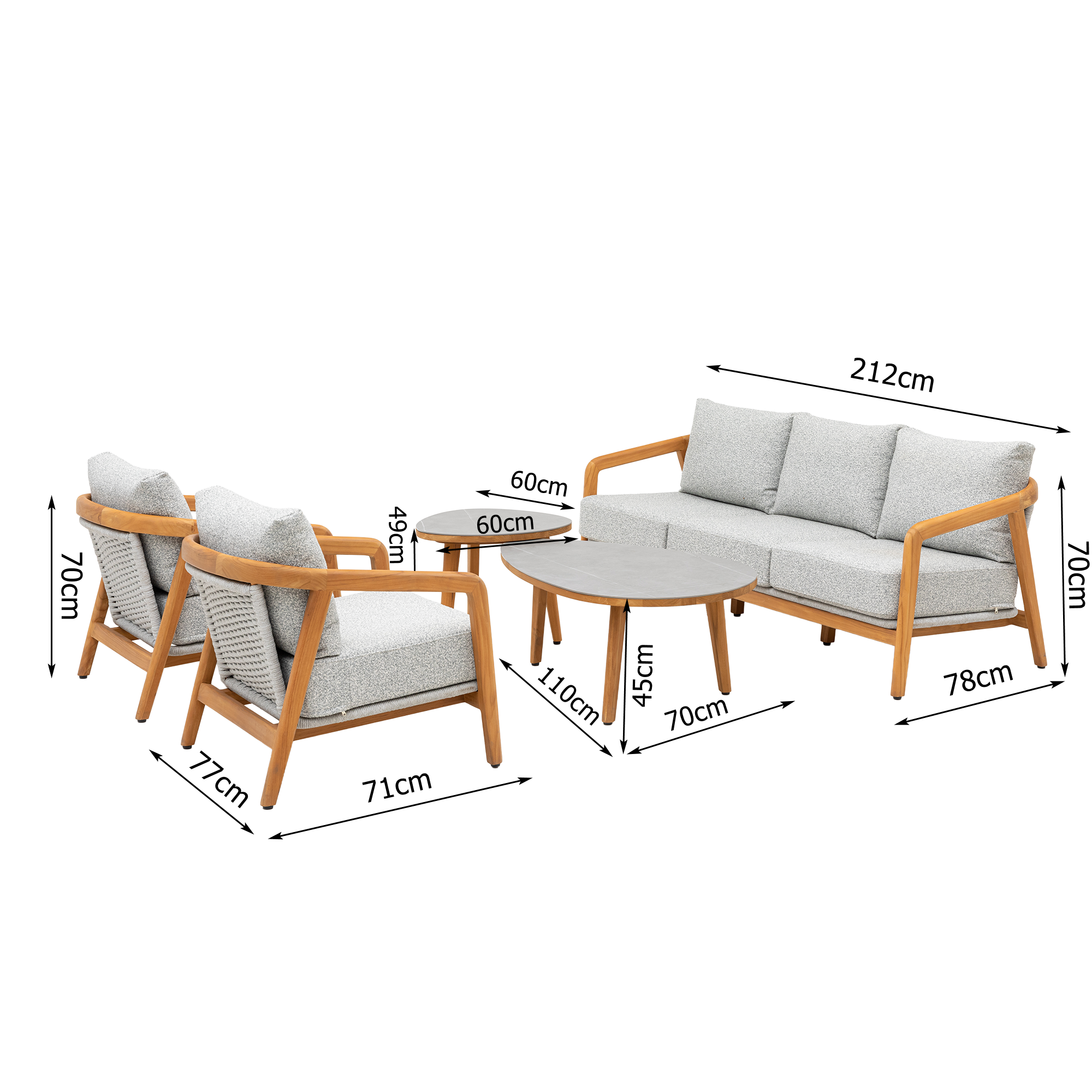 Inspired by nature! Lounge Set Granvia eine Kombination aus massivem Teakholz, Alu, Rope & Olefin Stoff