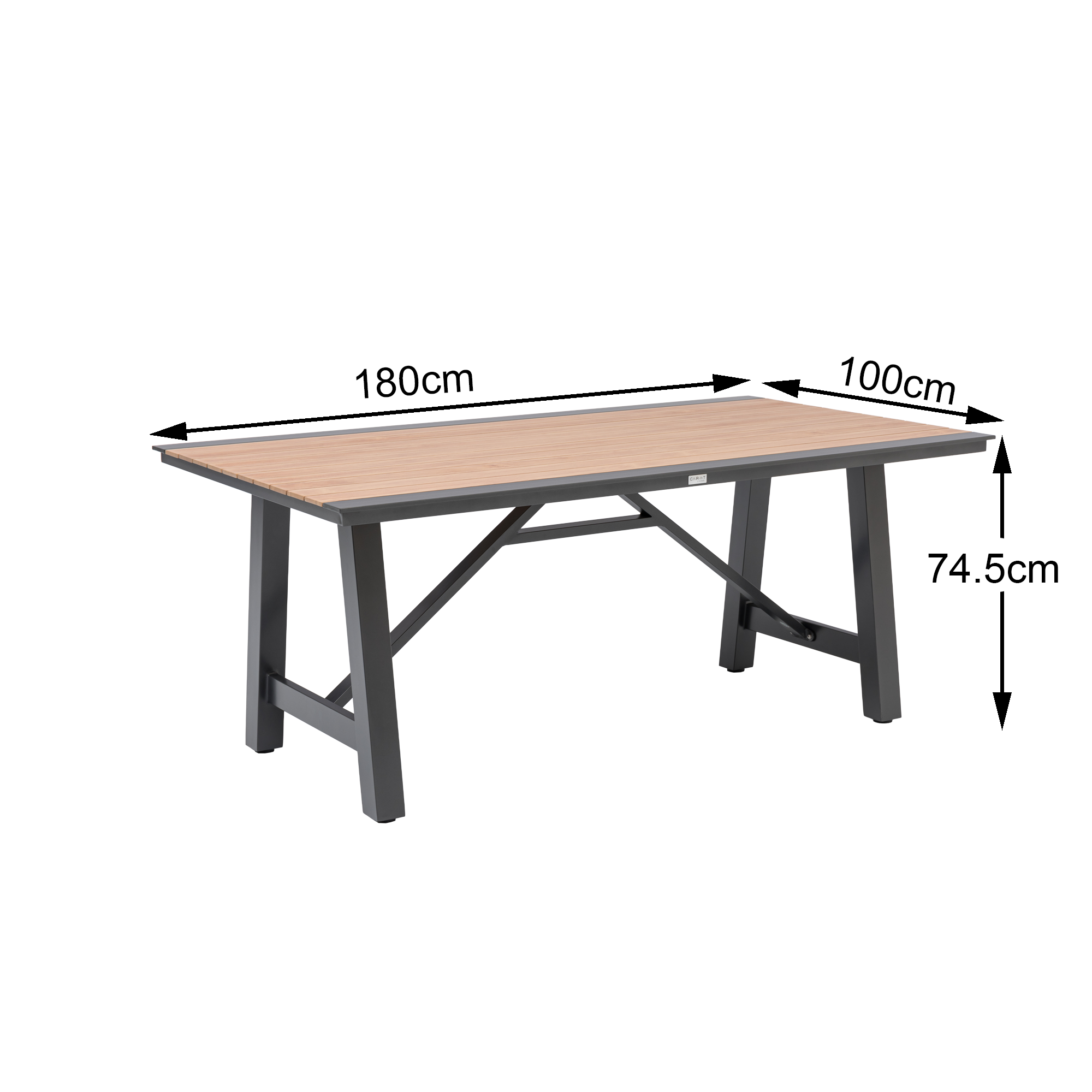Aluminium Dining Tisch Kalva 180x100x74,5cm mit Alu Slats in Holzoptk