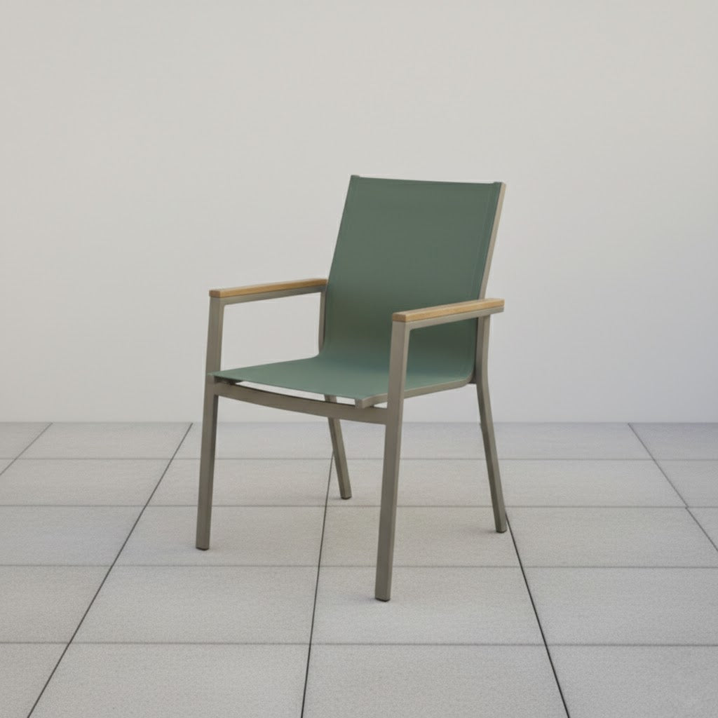 7-tlg. Dining Gruppe Meran Matcha / Aluminium kombiniert mit Nonwood Teak Look Elementen