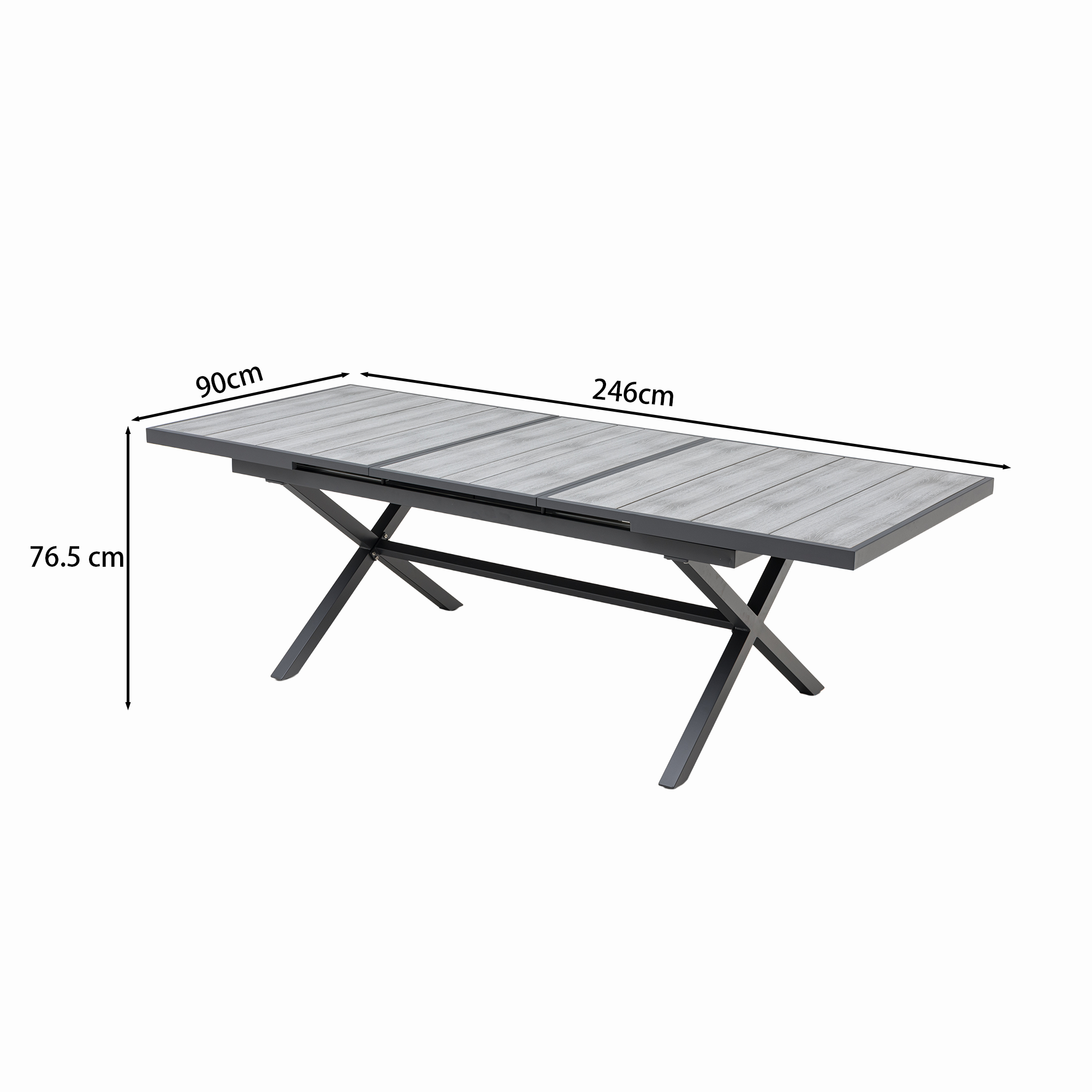 Dining Ausziehtisch Meran Shadow grey / Aluminium Nonwood TEAK Belattung