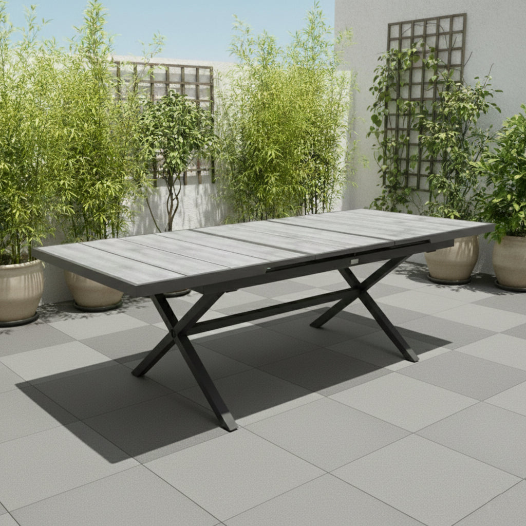 Dining Ausziehtisch Meran Shadow grey / Aluminium Nonwood TEAK Belattung