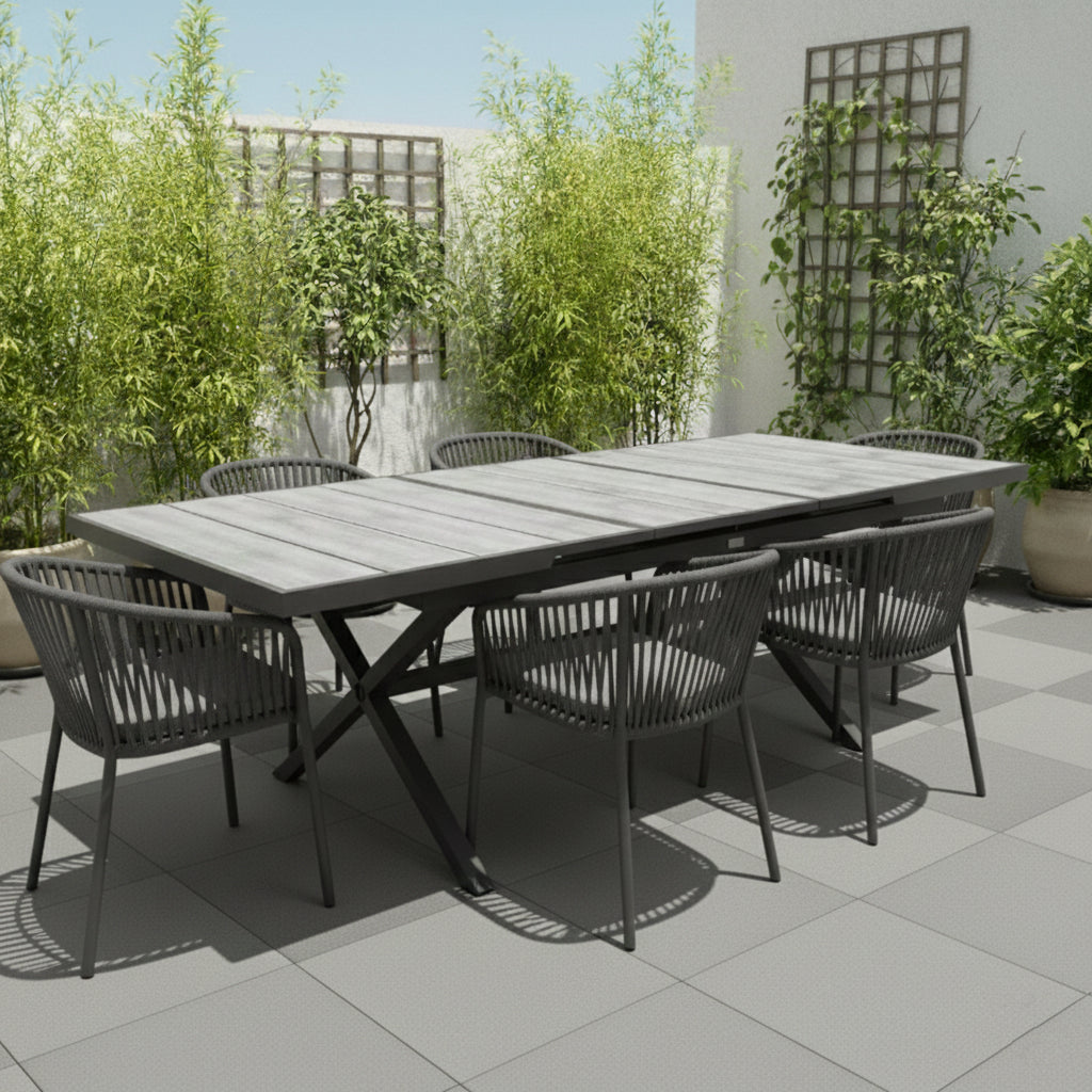Dining Ausziehtisch Meran Shadow grey / Aluminium Nonwood TEAK Belattung