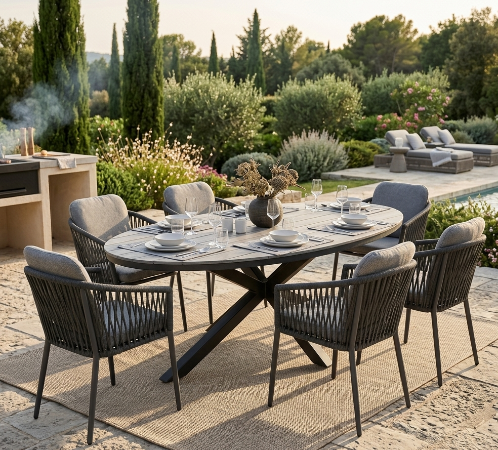 ☀️Summer Deal !☀️ Sommerabende neu definiert! 13-tlg. Dining Set Volterra 180x115x74cm inkl. Liora Sessel