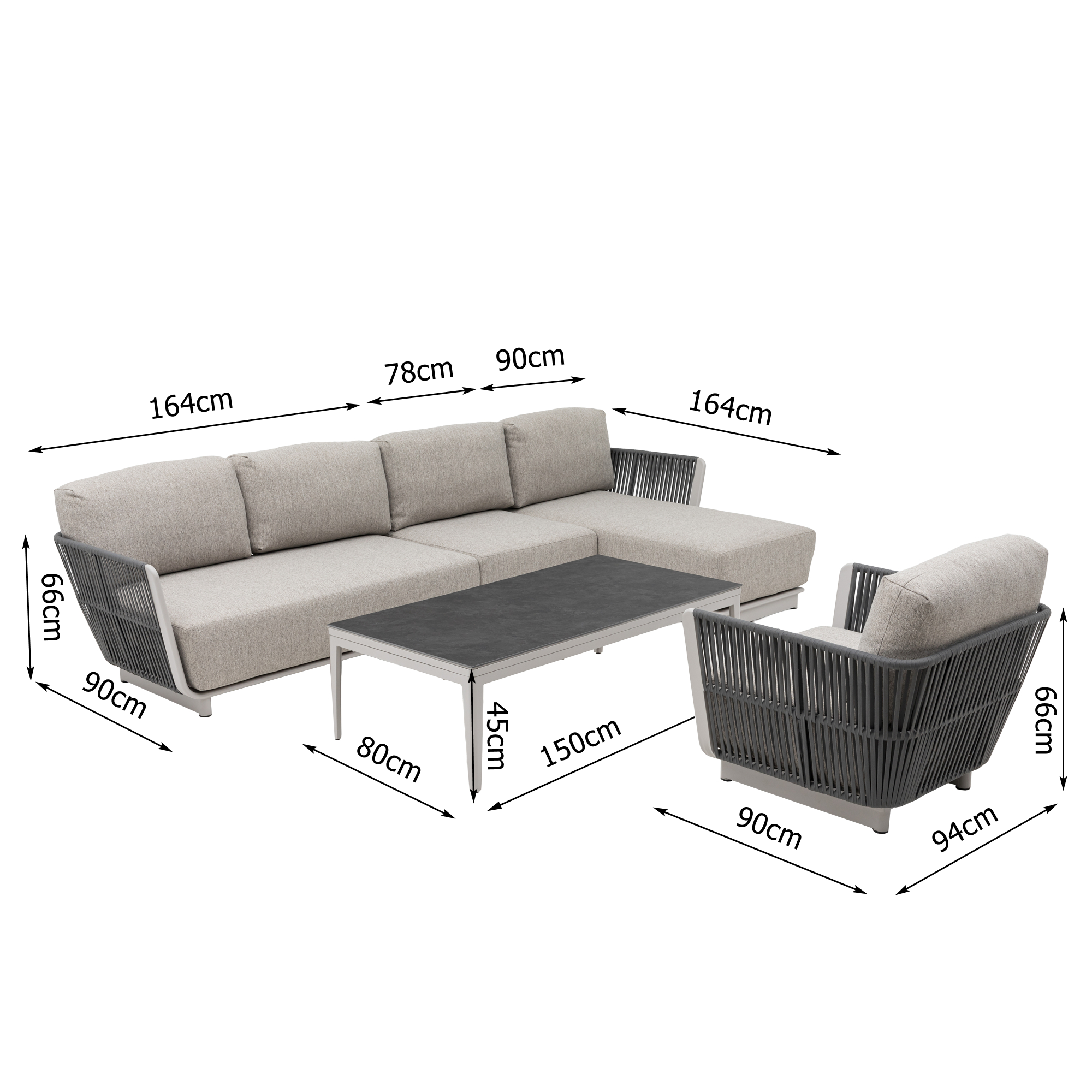 Die absolute Luxus Lounge: Deluxe Aluminium / Rope Lounge Set Marea XXL / Wetterfest