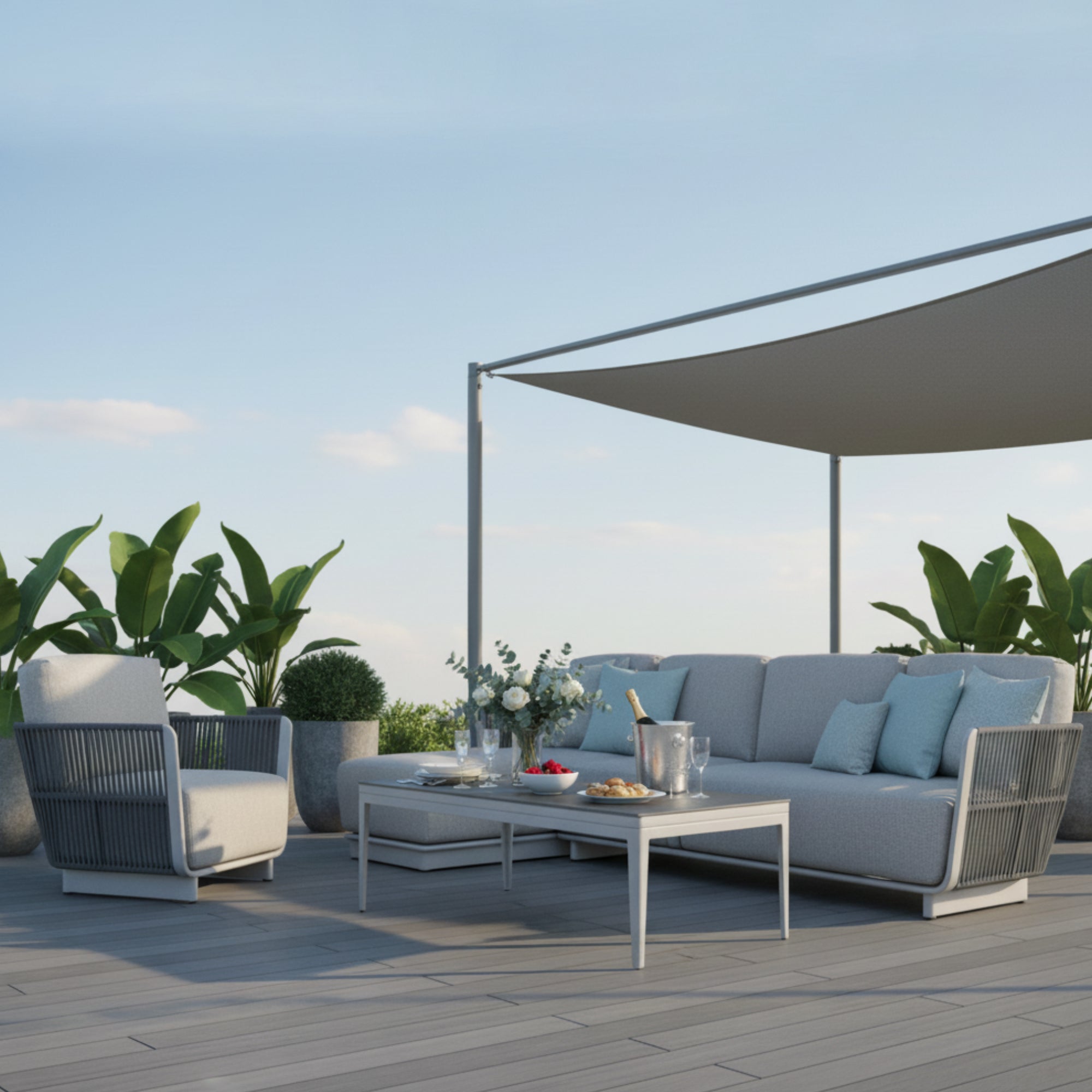 Die absolute Luxus Lounge: Deluxe Aluminium / Rope Lounge Set Marea XXL / Wetterfest