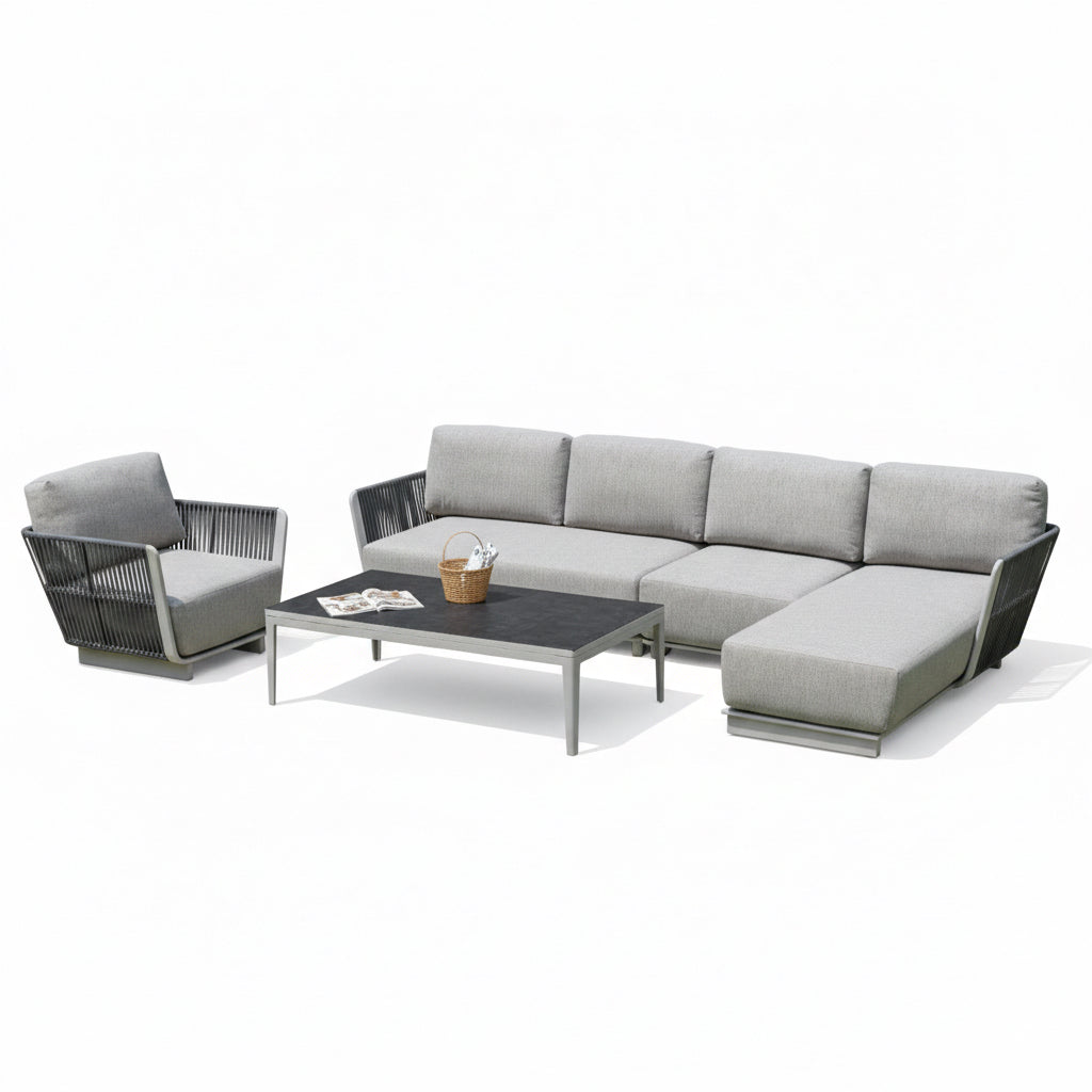 Die absolute Luxus Lounge: Deluxe Aluminium / Rope Lounge Set Marea XXL / Wetterfest
