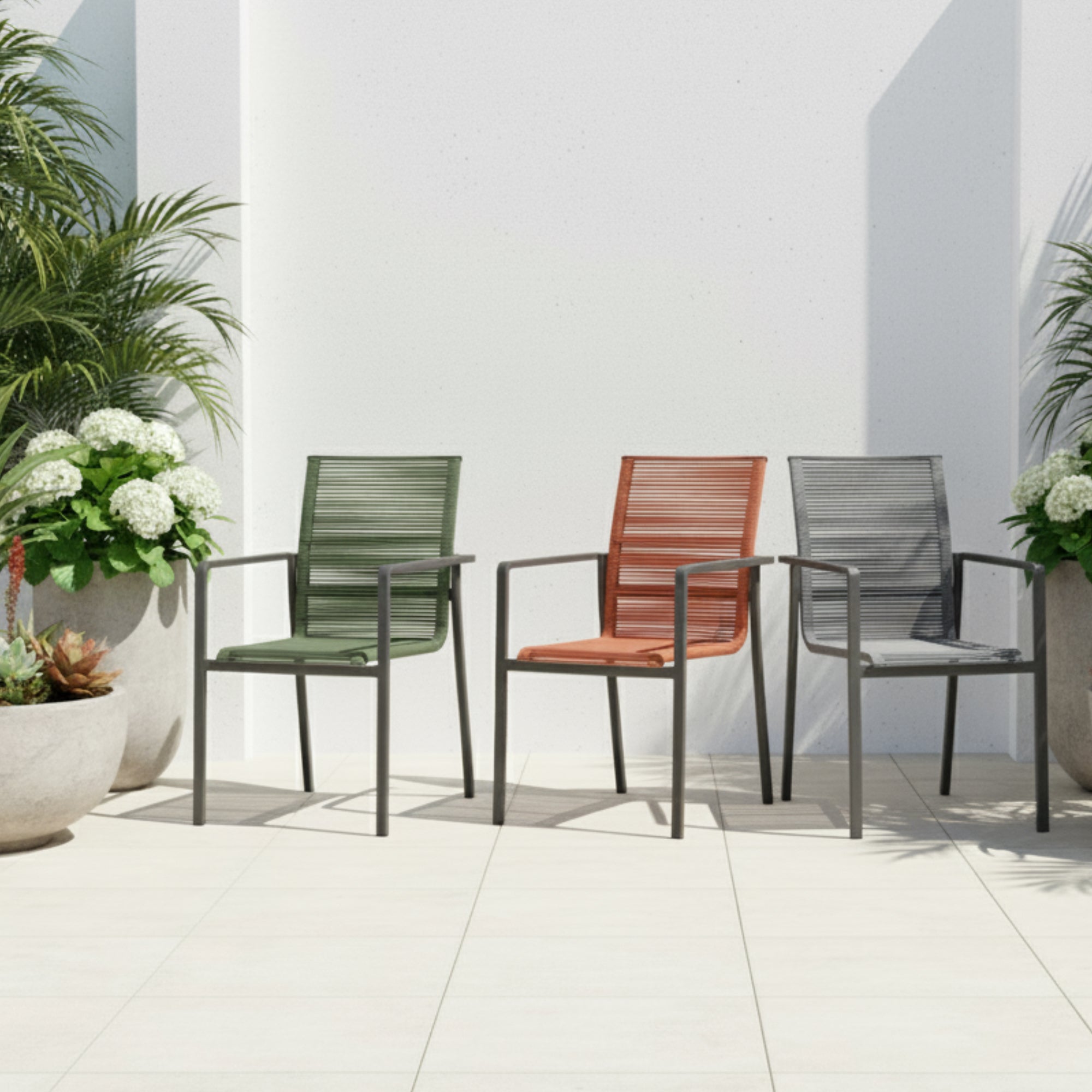 Aluminium / Rope Stapelsessel Zoe anthrazit / kupfer