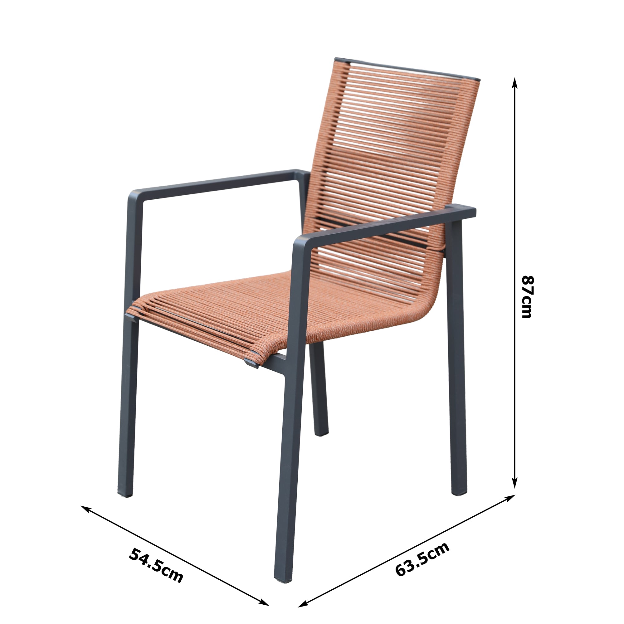 Aluminium / Rope Stapelsessel Zoe anthrazit / kupfer