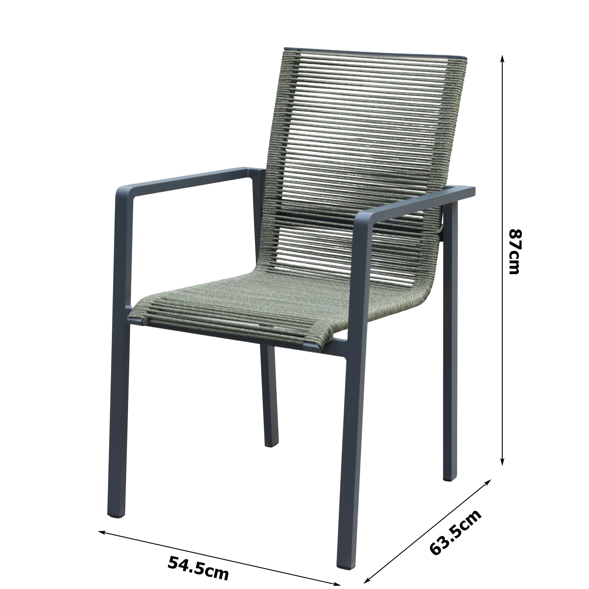 Aluminium / Rope Stapelsessel Zoe anthrazit / grün