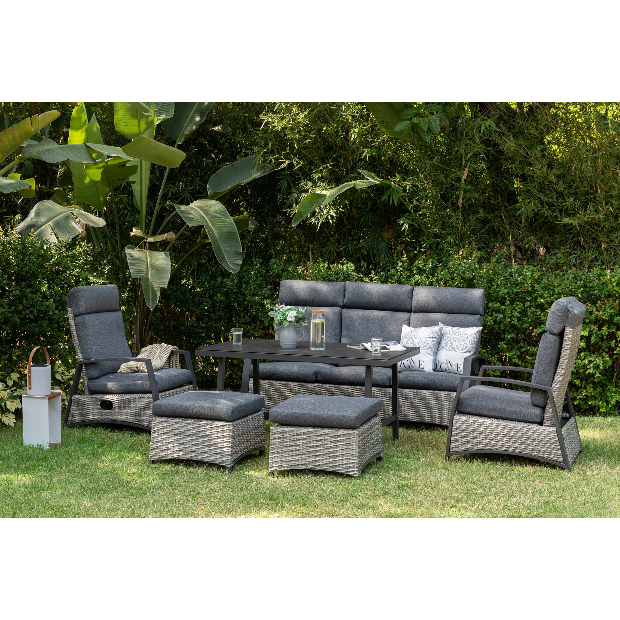 Aluminium / Polyrattan Dining Lounge Set Corvara alle Rücken verstellbar inkl. 2x Hocker