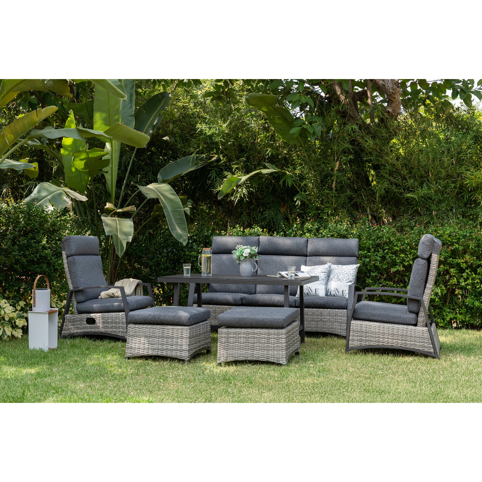 Aluminium / Polyrattan Dining Lounge Set Corvara alle Rücken verstellbar inkl. 2x Hocker