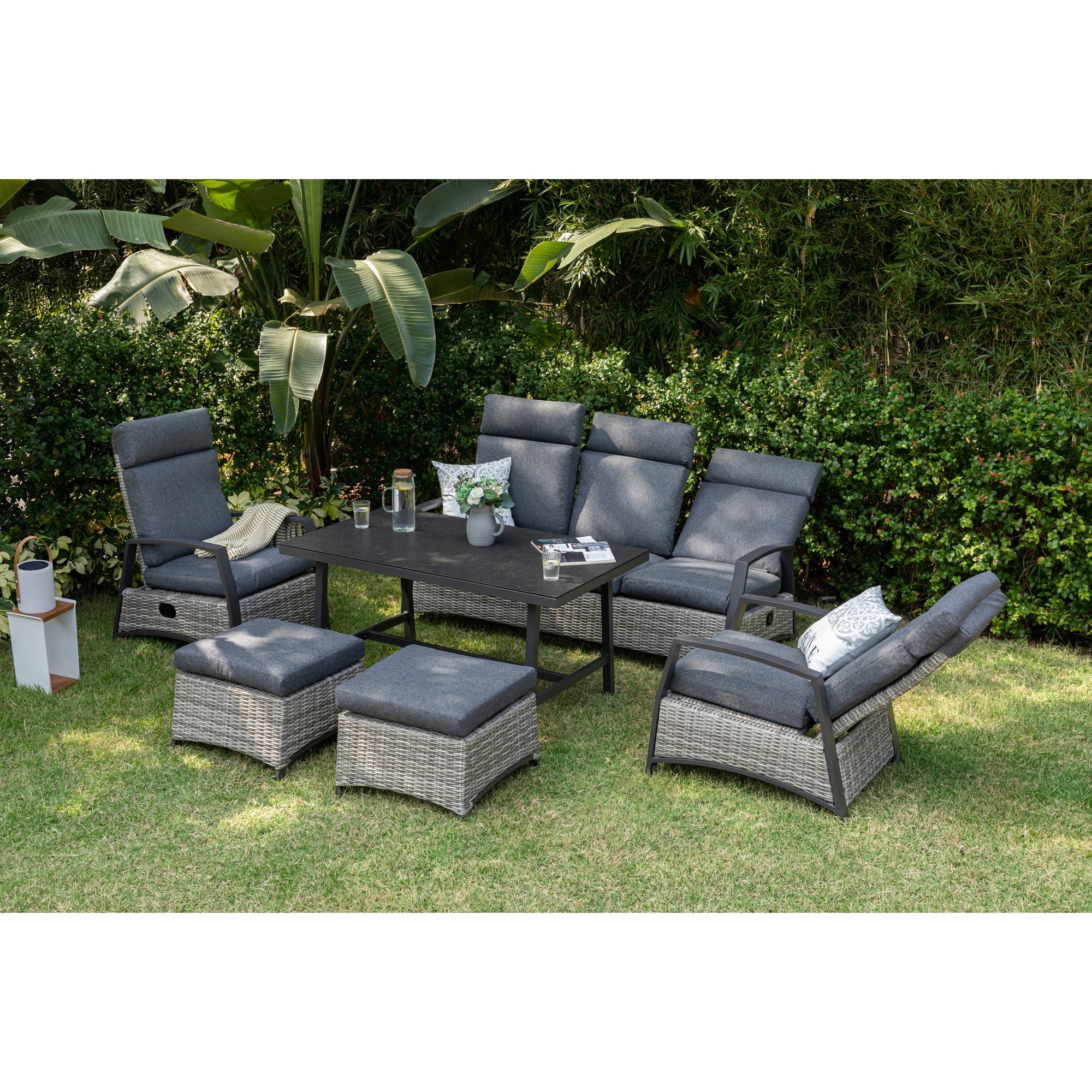 Aluminium / Polyrattan Dining Lounge Set Corvara alle Rücken verstellbar inkl. 2x Hocker