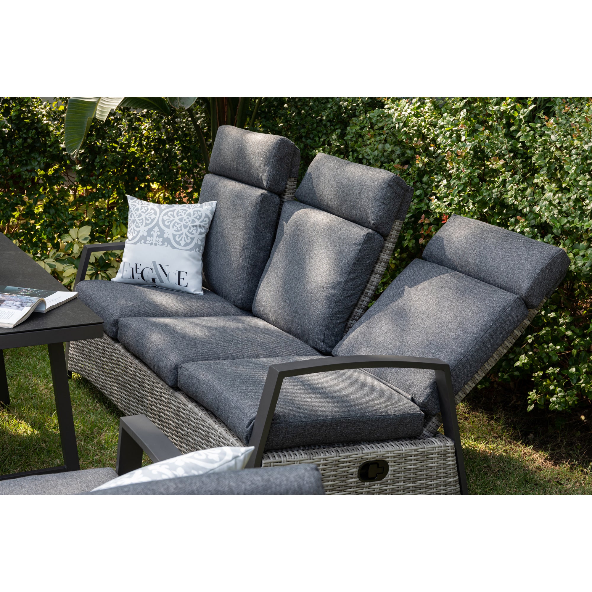 Aluminium / Polyrattan Dining Lounge Set Corvara alle Rücken verstellbar inkl. 2x Hocker