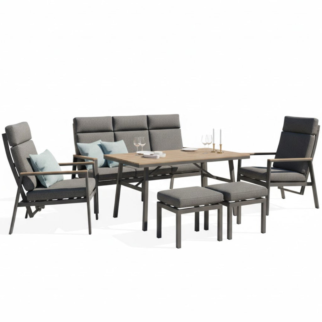 Aluminium / Nonwood Dining Lounge Set Turin Rückenverstellbar inkl. Hocker
