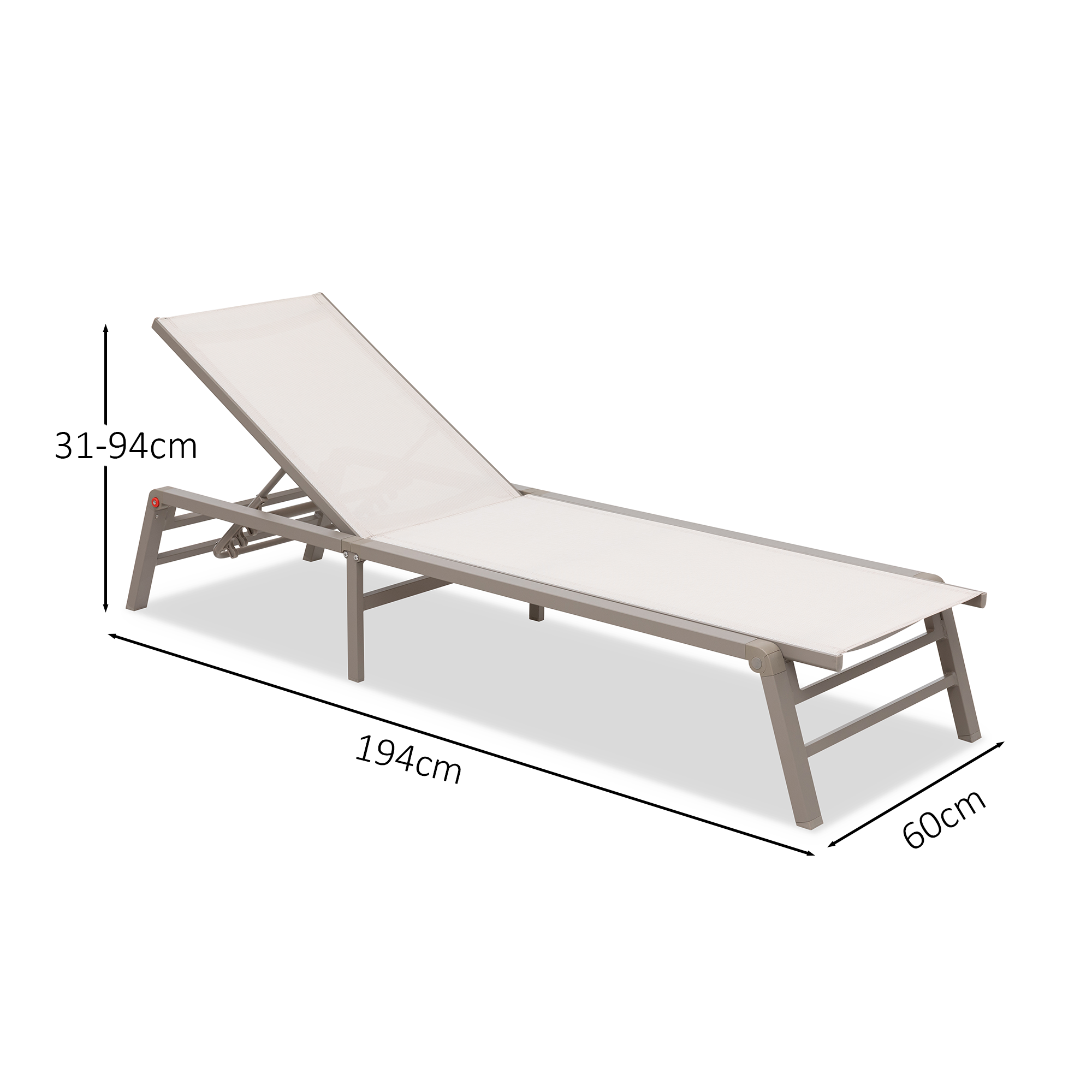 Aluminium / Textilen Klappliege Meran in mocca mousse 194x60x31/94cm