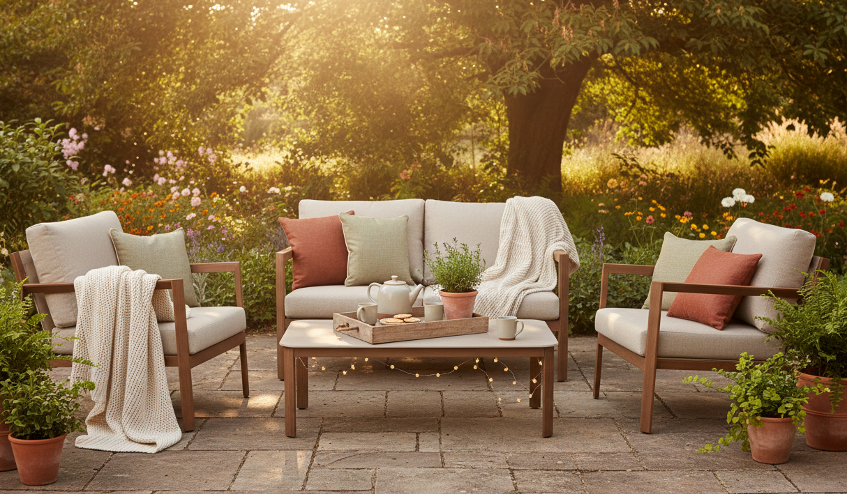 Aluminium / Textilen Lounge Set Sahara in natur Holzoptik