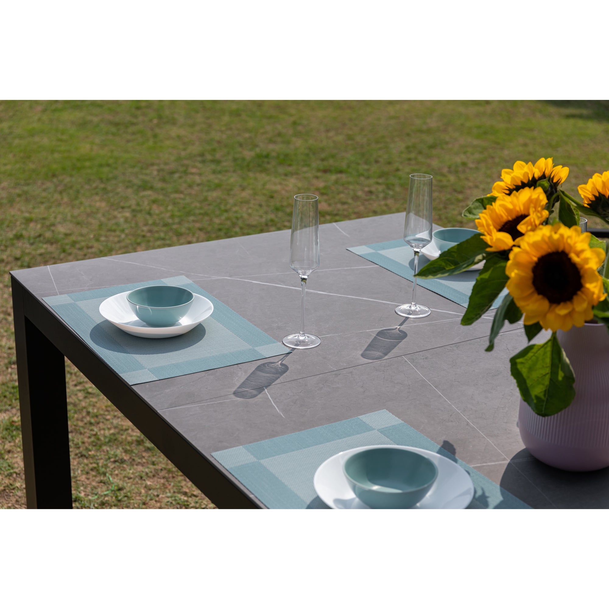 Premium Alu Dining Set Neapel inkl. Madri Nero Sintered Stone Tischplatte 220x100cm