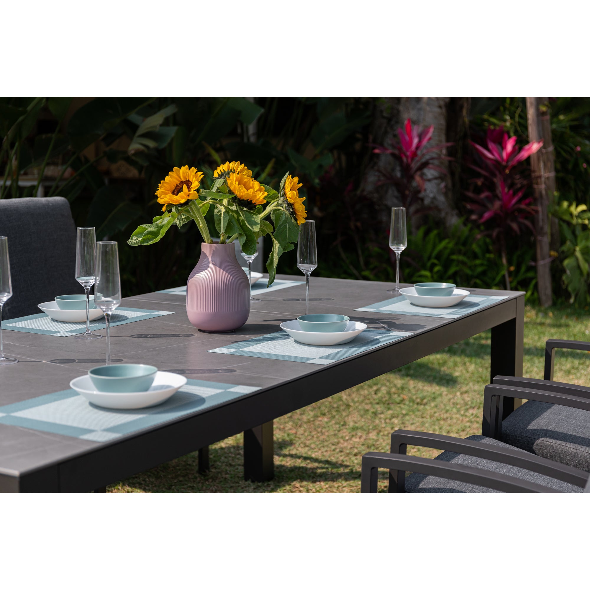 Premium Alu Dining Set Neapel inkl. Madri Nero Sintered Stone Tischplatte 220x100cm