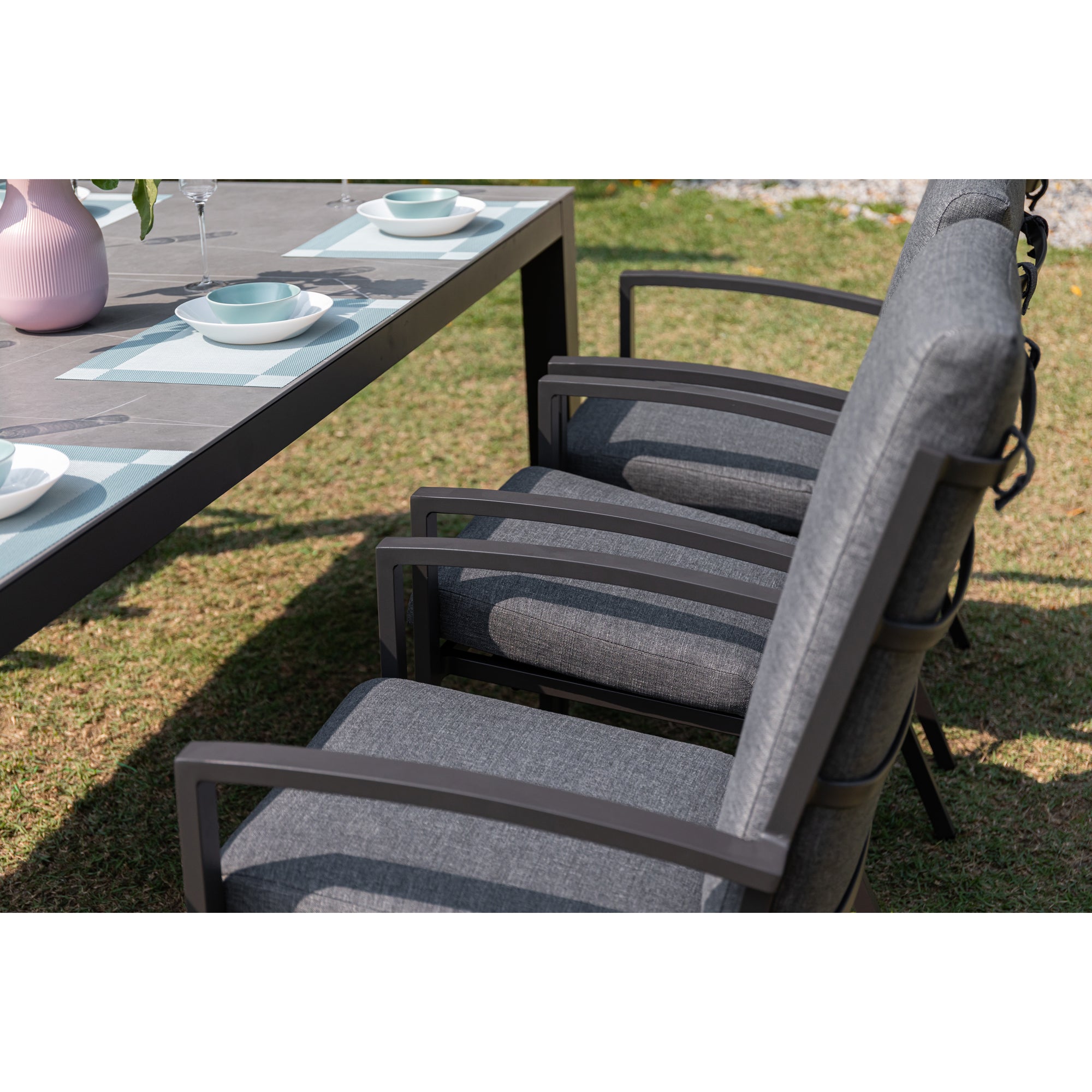 Premium Alu Dining Set Neapel inkl. Madri Nero Sintered Stone Tischplatte 220x100cm