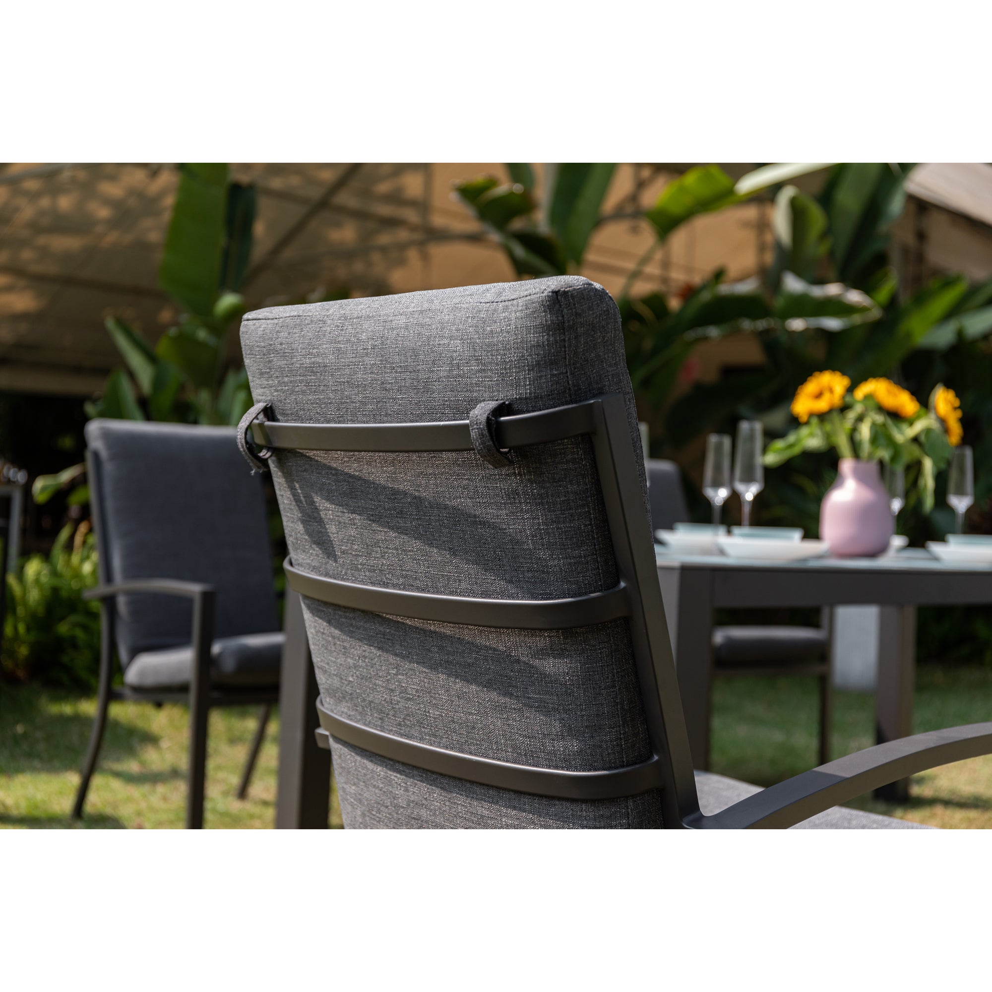 Premium Alu Dining Set Neapel inkl. Madri Nero Sintered Stone Tischplatte 220x100cm