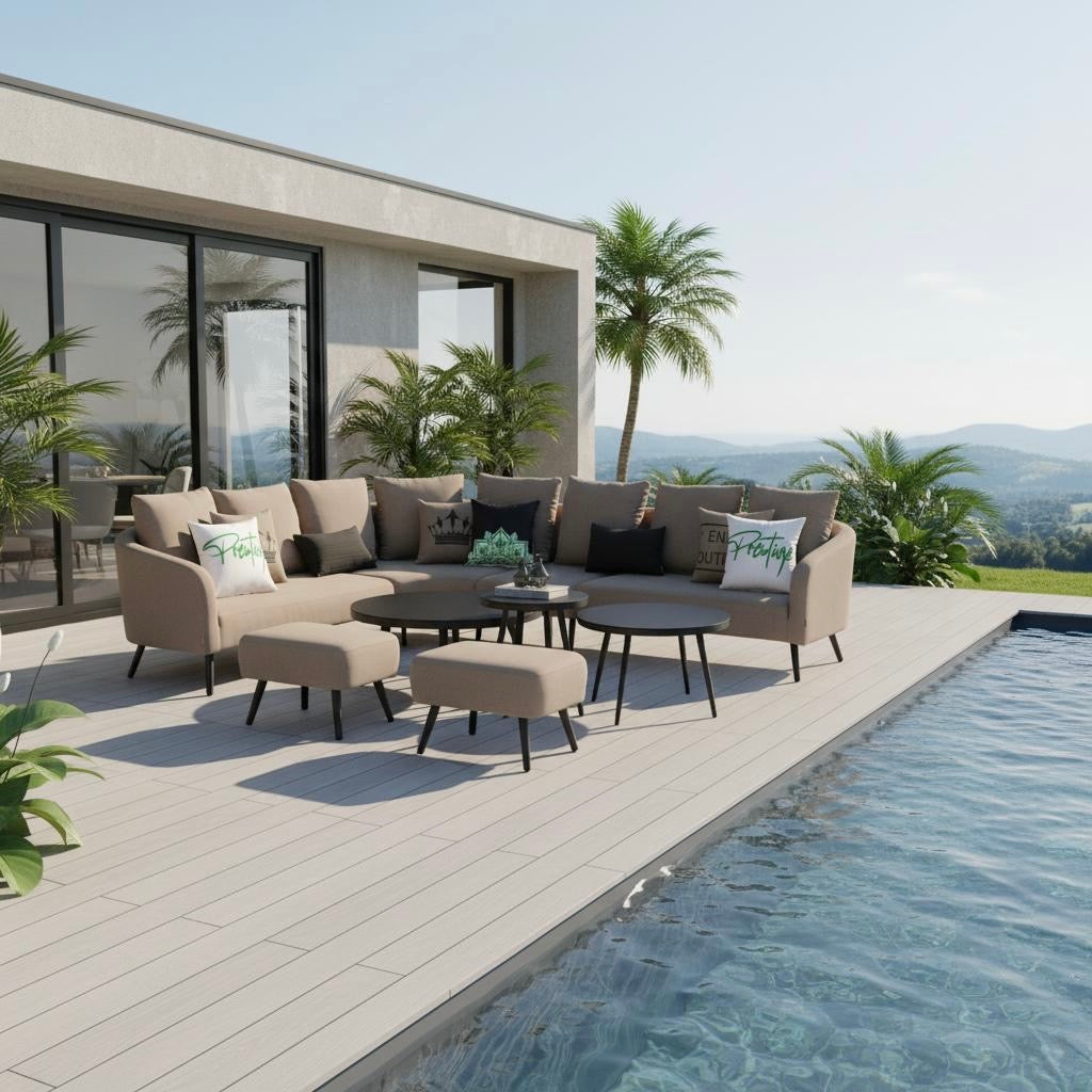 ☀️ AUS DER AUSSTELLUNG ☀️ LUXUS PUR! Outdoor Lounge Set Riviera 100% wetterfest mit LIKA-TEX® Bezug sand