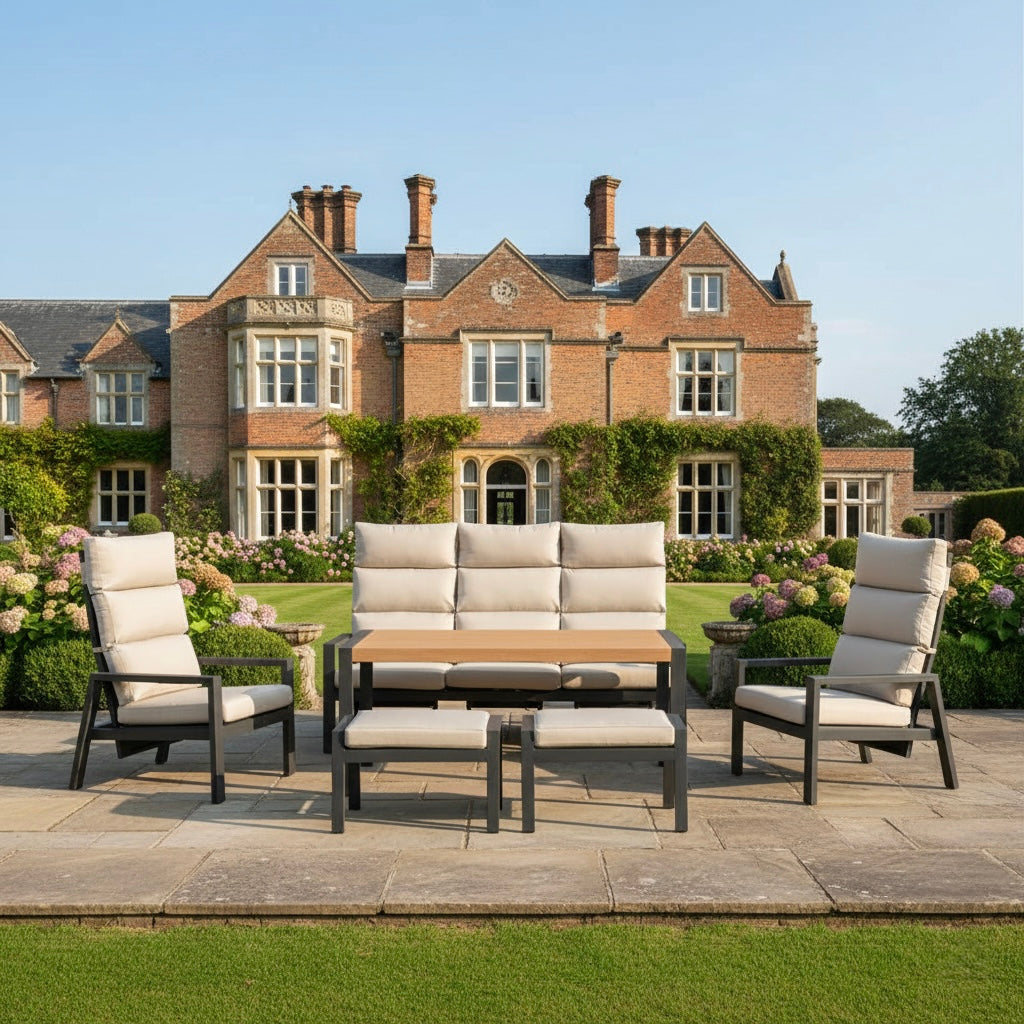 Business Class für den Garten: Dining Lounge Set Sunrise / Rücken stufenlos verstellbar