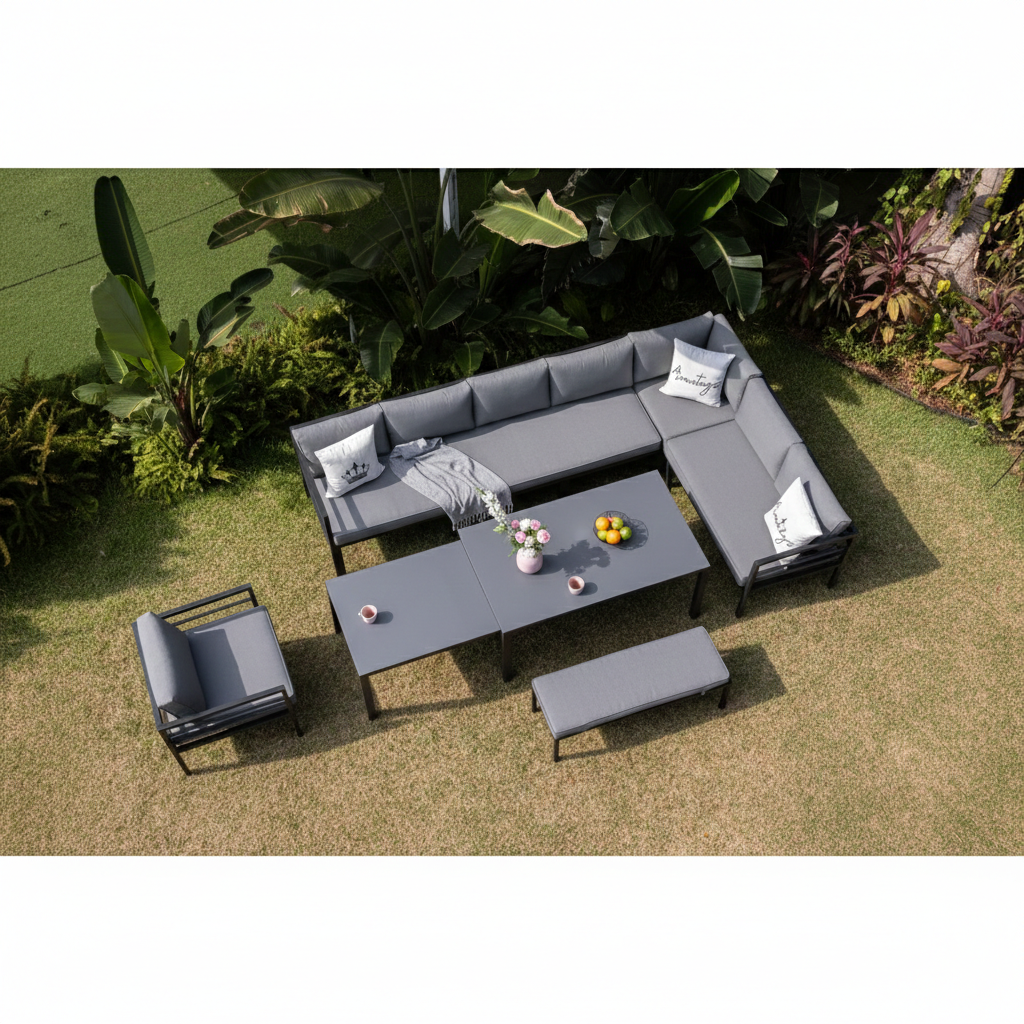 High Quality Living zum Angebotspreis ☀️ XXL Dining Lounge Set Portland / Ausziehtisch - variabel stellbar / bis zu 10x Personen