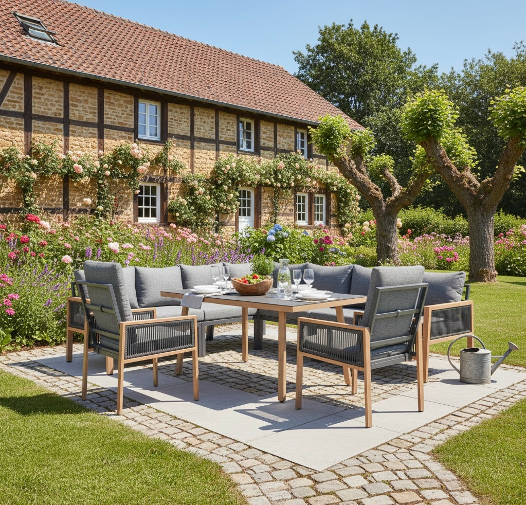 XXL Comfort Gartenmöbel Lounge Dining Set Aria inkl. 2x Sessel in Holzoptik