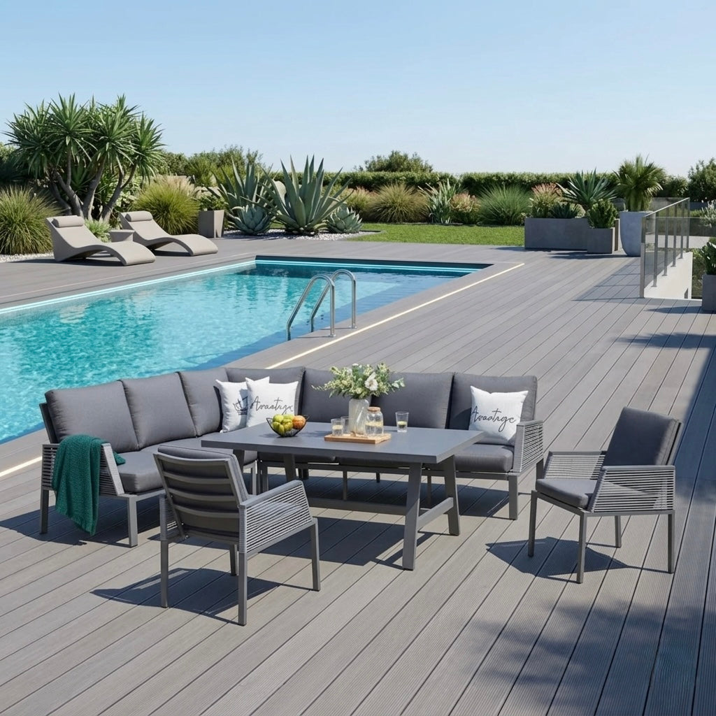 SUMMER SALE ☀️⛱️🏝️ Moderne Dining Eck Lounge Elba inkl. 2x Dining Sessel / Extra hoher Rücken / Wetterfest