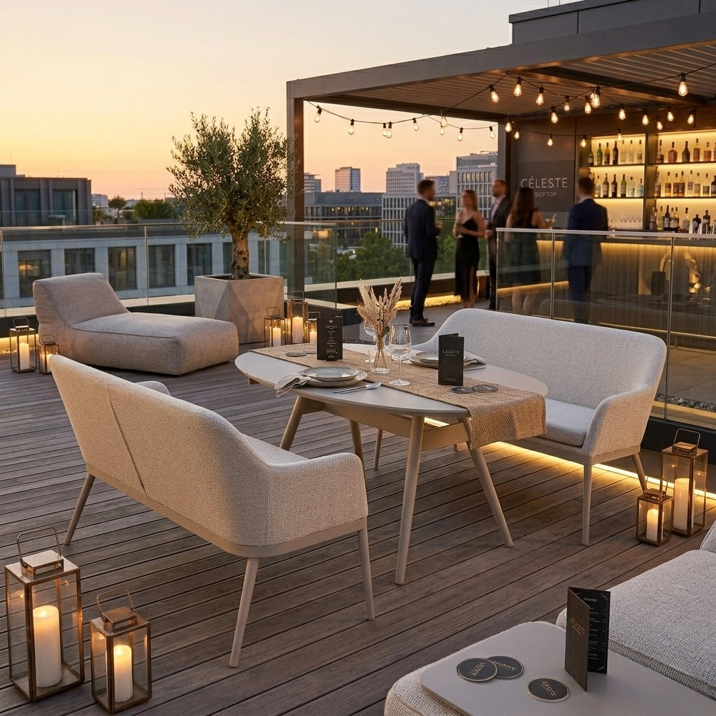 Exklusive Flair! Das Outdoor Dining Set EVARA VELUVÉ / LIKA-TEX® - 100% wetterfest