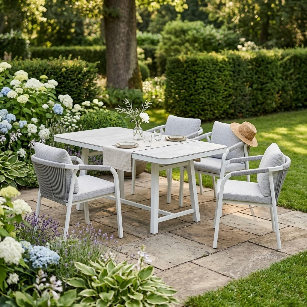 LUXUS PUR! 5 tlg. Dining Set Harvey in der Farbe Off White / wetterfest