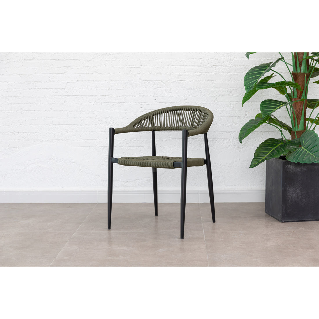 5 tlg. Alu / Polyrope Cord Essgruppe Luis grün + Luna - bestehend aus: 4x Luis Stapelsessel + Luna Tisch 150x80x74 cm