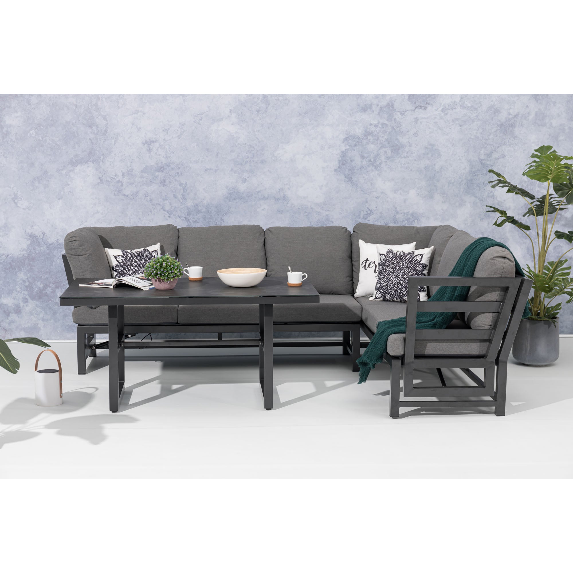 Alu Dining Lounge Set Kaprun 3in1 Funktion mit 100% wetterfestem LIKA-TEX® Bezug in grau