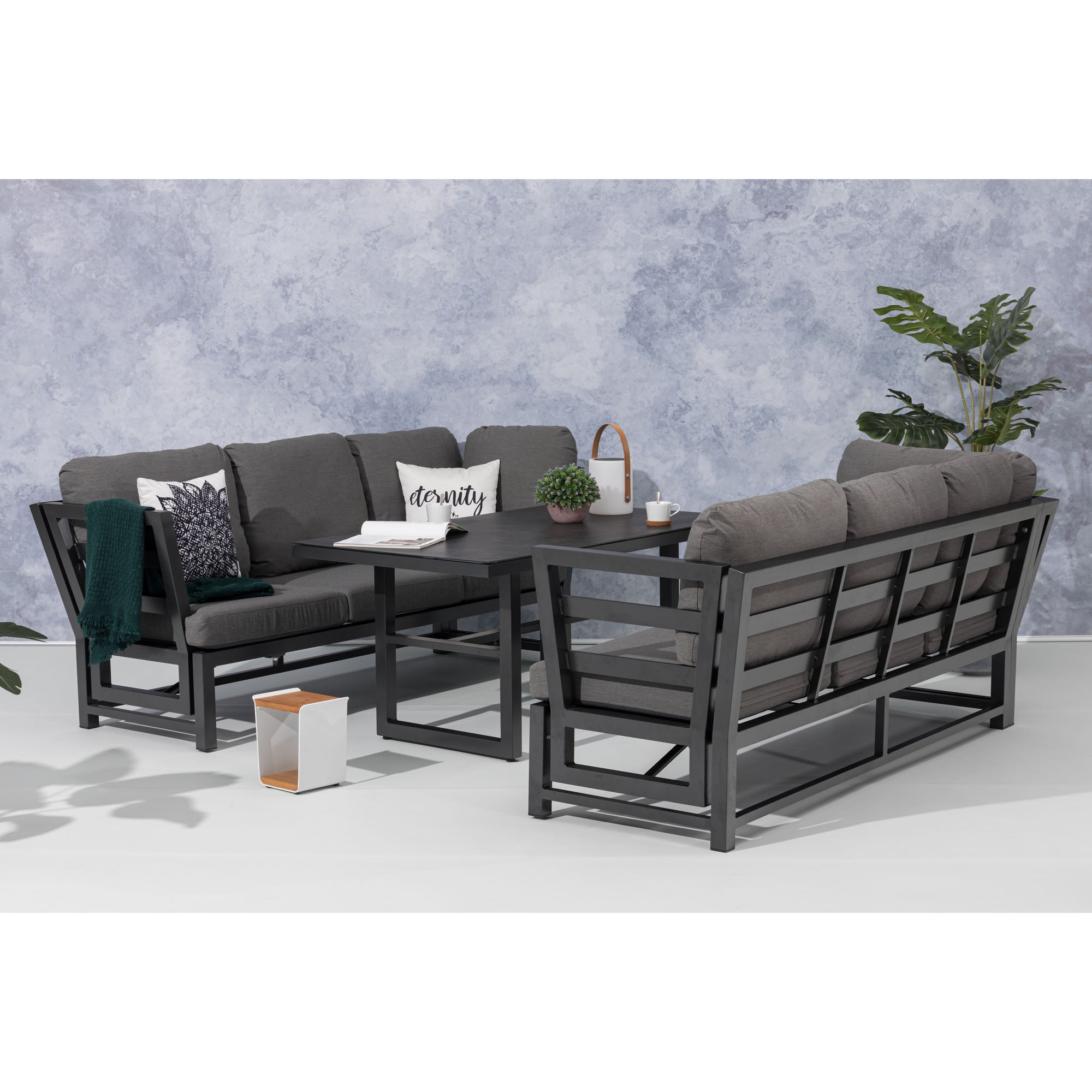 Alu Dining Lounge Set Kaprun 3in1 Funktion mit 100% wetterfestem LIKA-TEX® Bezug in grau