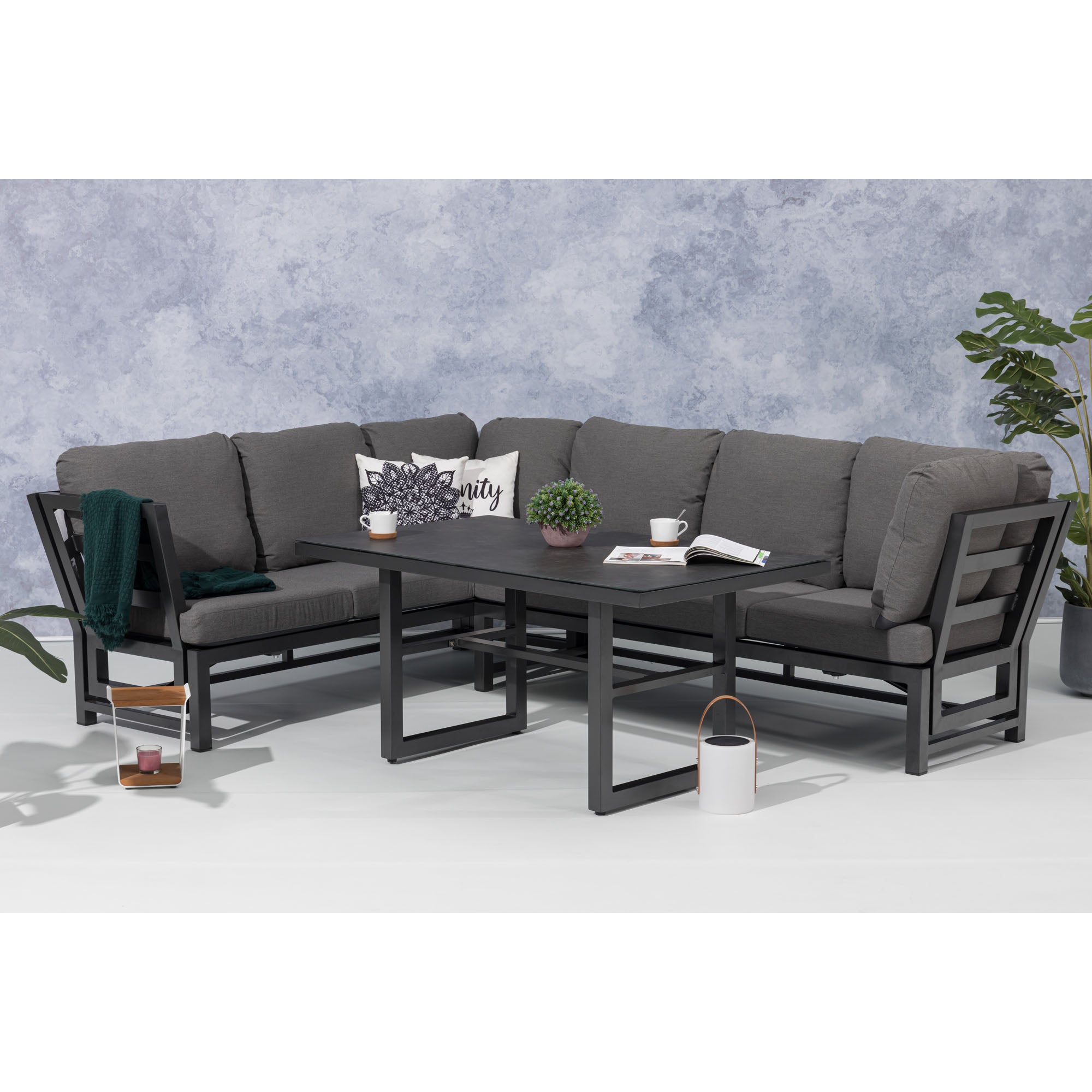 Alu Dining Lounge Set Kaprun 3in1 Funktion mit 100% wetterfestem LIKA-TEX® Bezug in grau