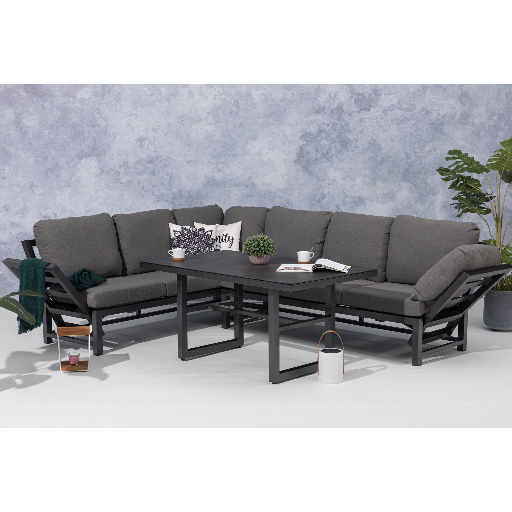 Alu Dining Lounge Set Kaprun 3in1 Funktion mit 100% wetterfestem LIKA-TEX® Bezug in grau